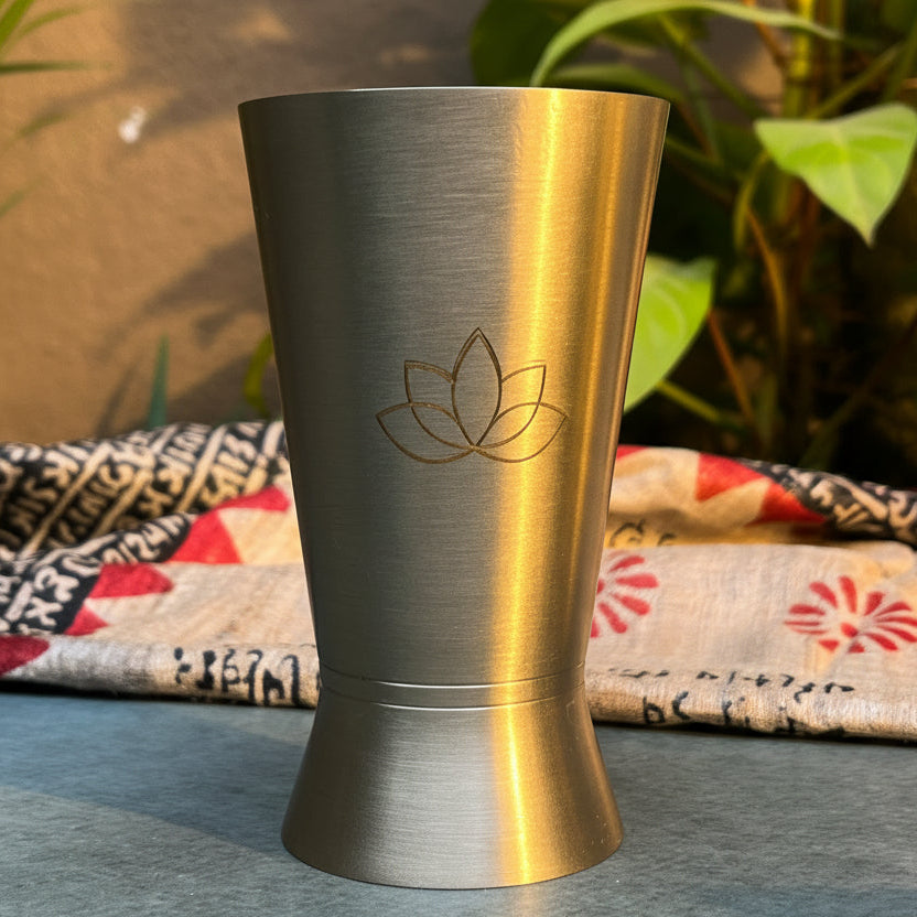 AMBI Royal 100% Pure Lead Free Kansa Glass with Laser Cut Lotus Design - 275 ML