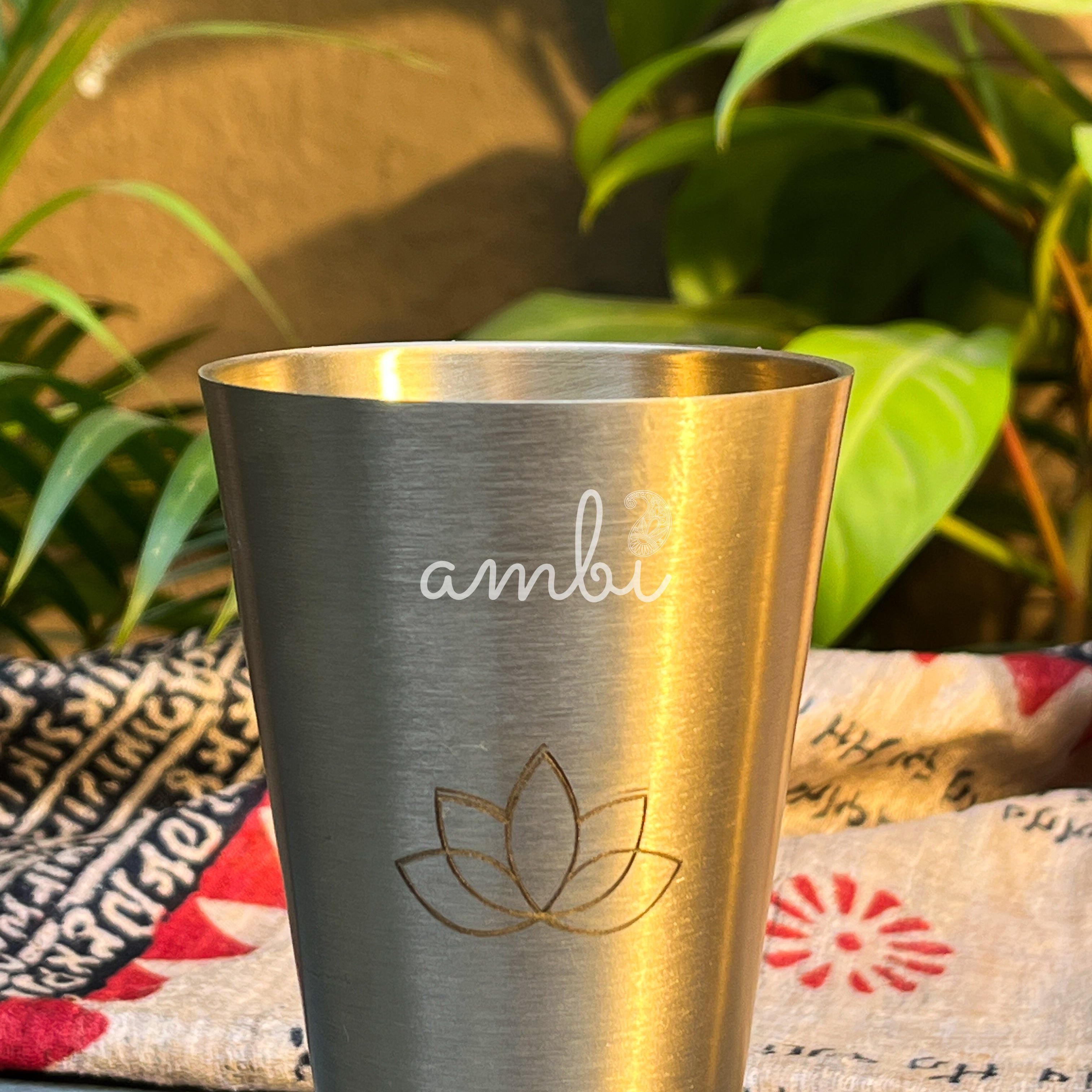 AMBI Royal 100% Pure Lead Free Kansa Glass with Laser Cut Lotus Design - 275 ML