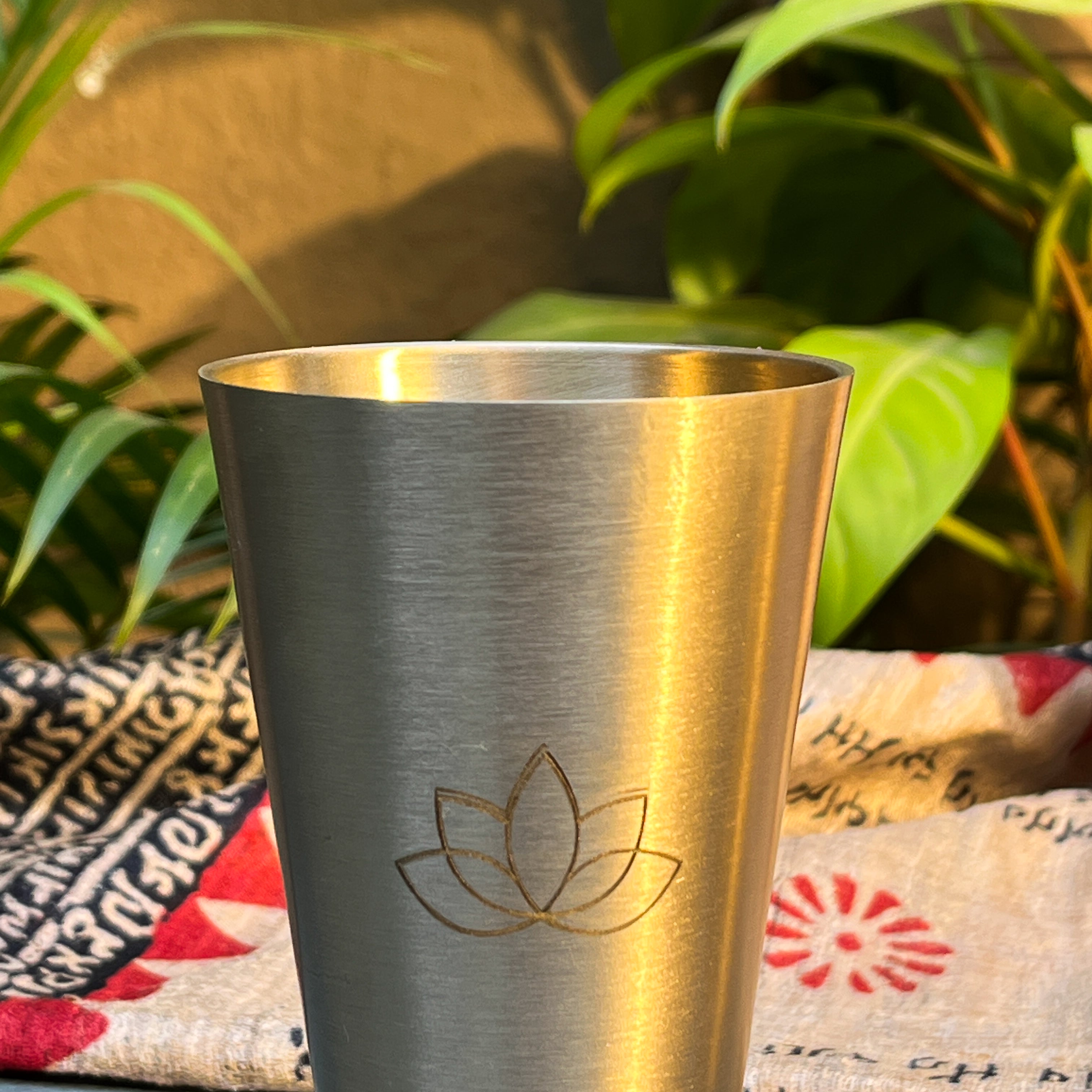 AMBI Royal 100% Pure Lead Free Kansa Glass with Laser Cut Lotus Design - 275 ML
