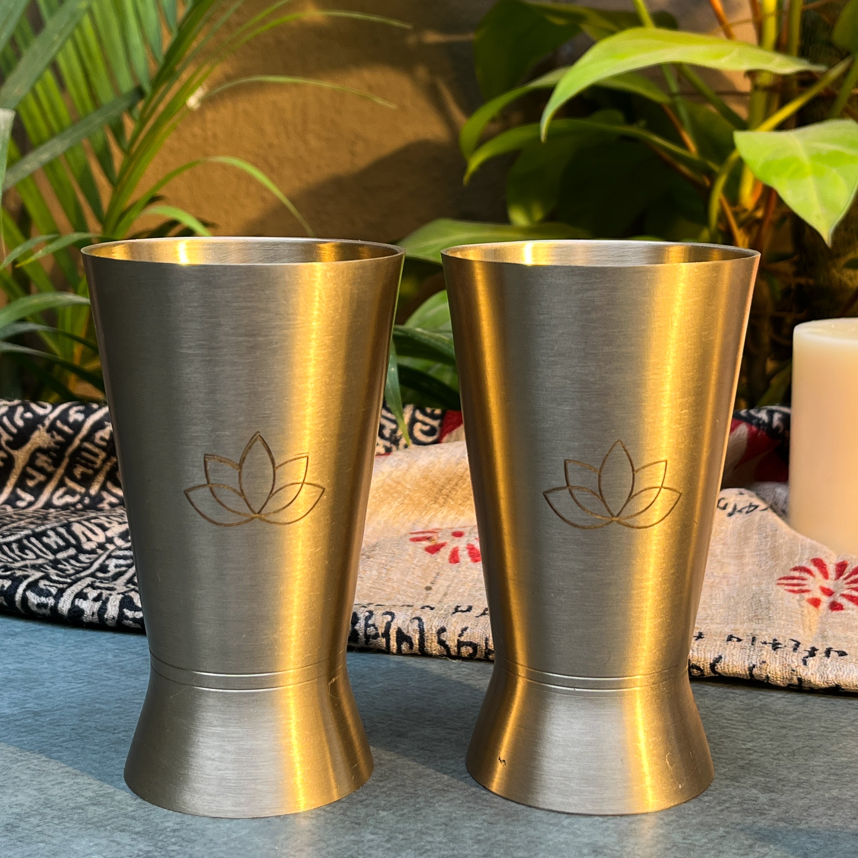 AMBI Royal 100% Pure Lead Free Kansa Glass with Laser Cut Lotus Design - 275 ML