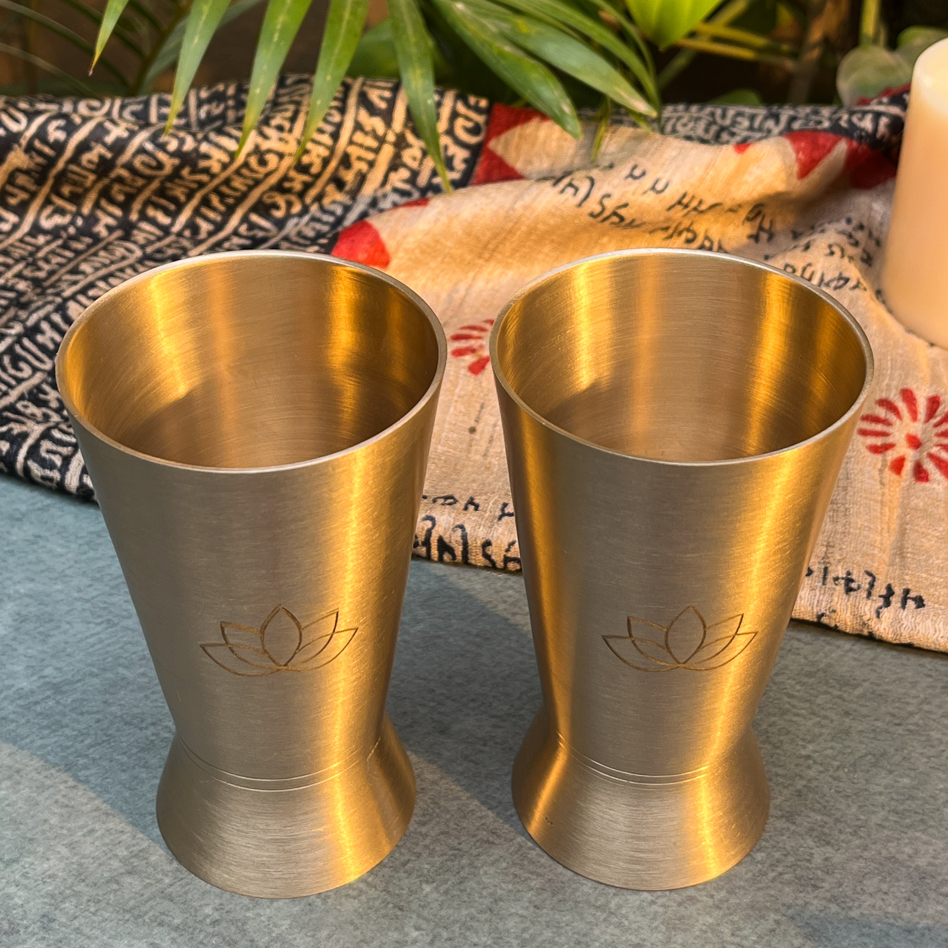AMBI Royal 100% Pure Lead Free Kansa Glass with Laser Cut Lotus Design - 275 ML