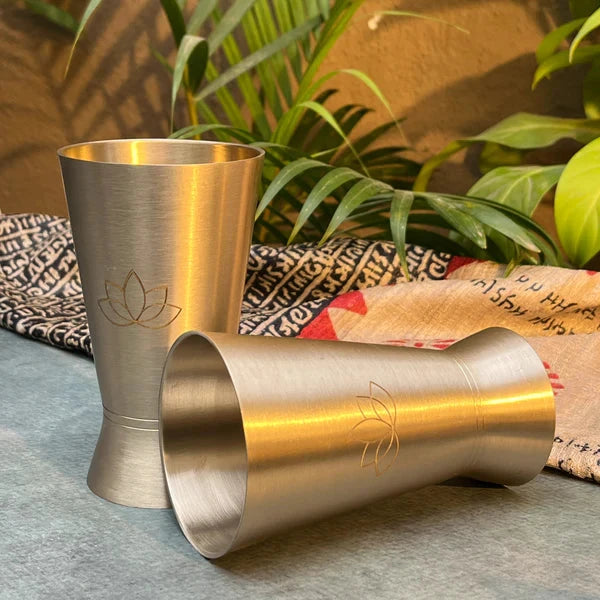 Ambi Gift Set – 4 Lead-Free, 100% Pure Kansa Etched Glasses With Jug – Zen Lotus