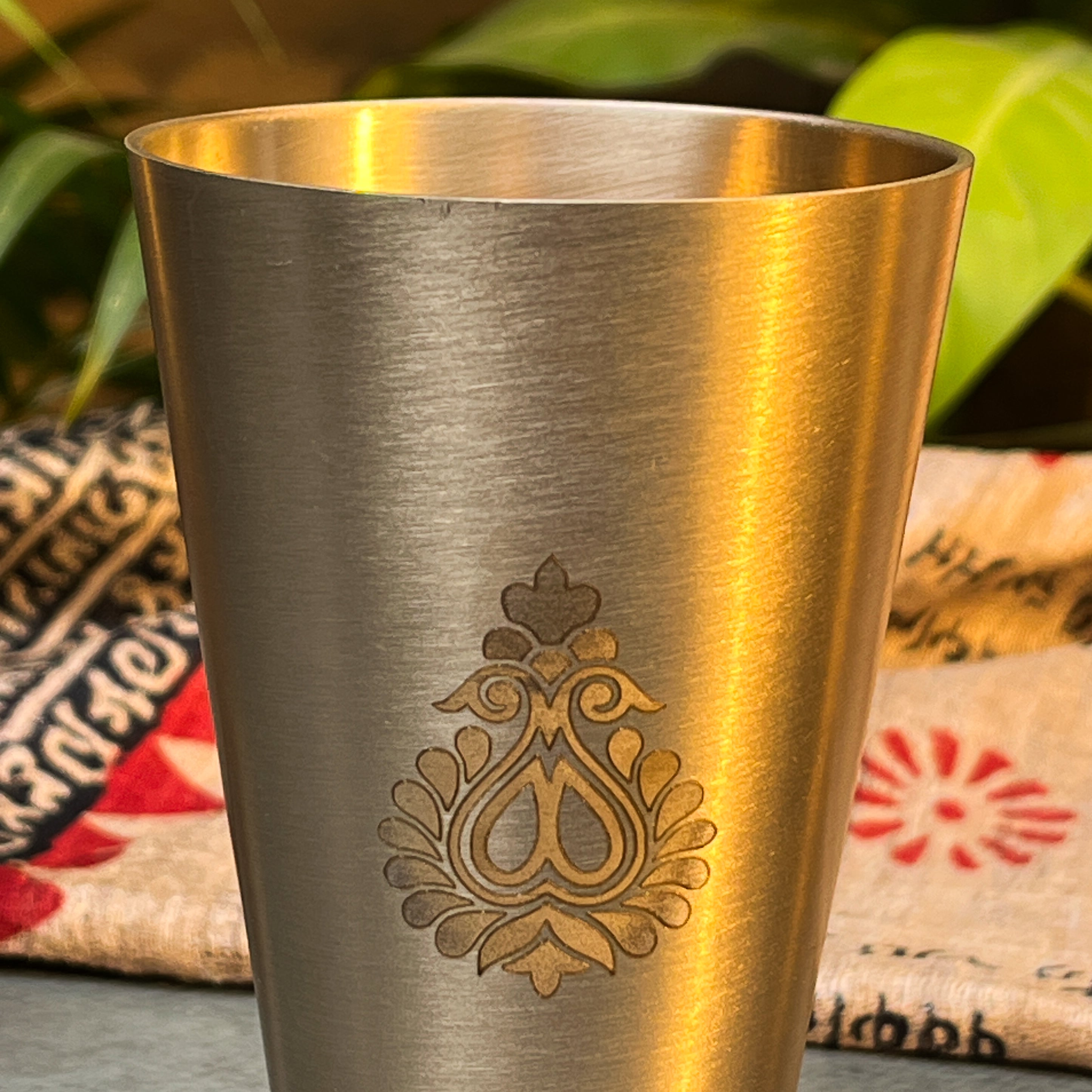 AMBI Royal 100% Pure Lead Free Kansa Glass with Laser Cut Floral Paisley Design - 275 ML