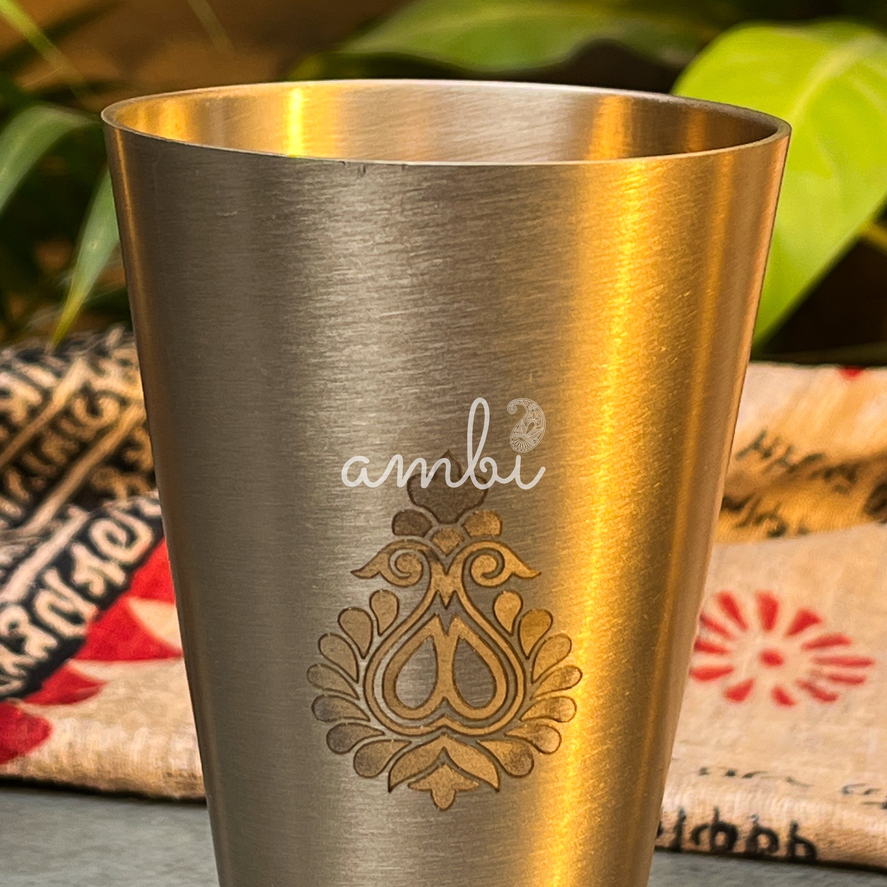 AMBI Royal 100% Pure Lead Free Kansa Glass with Laser Cut Floral Paisley Design - 275 ML