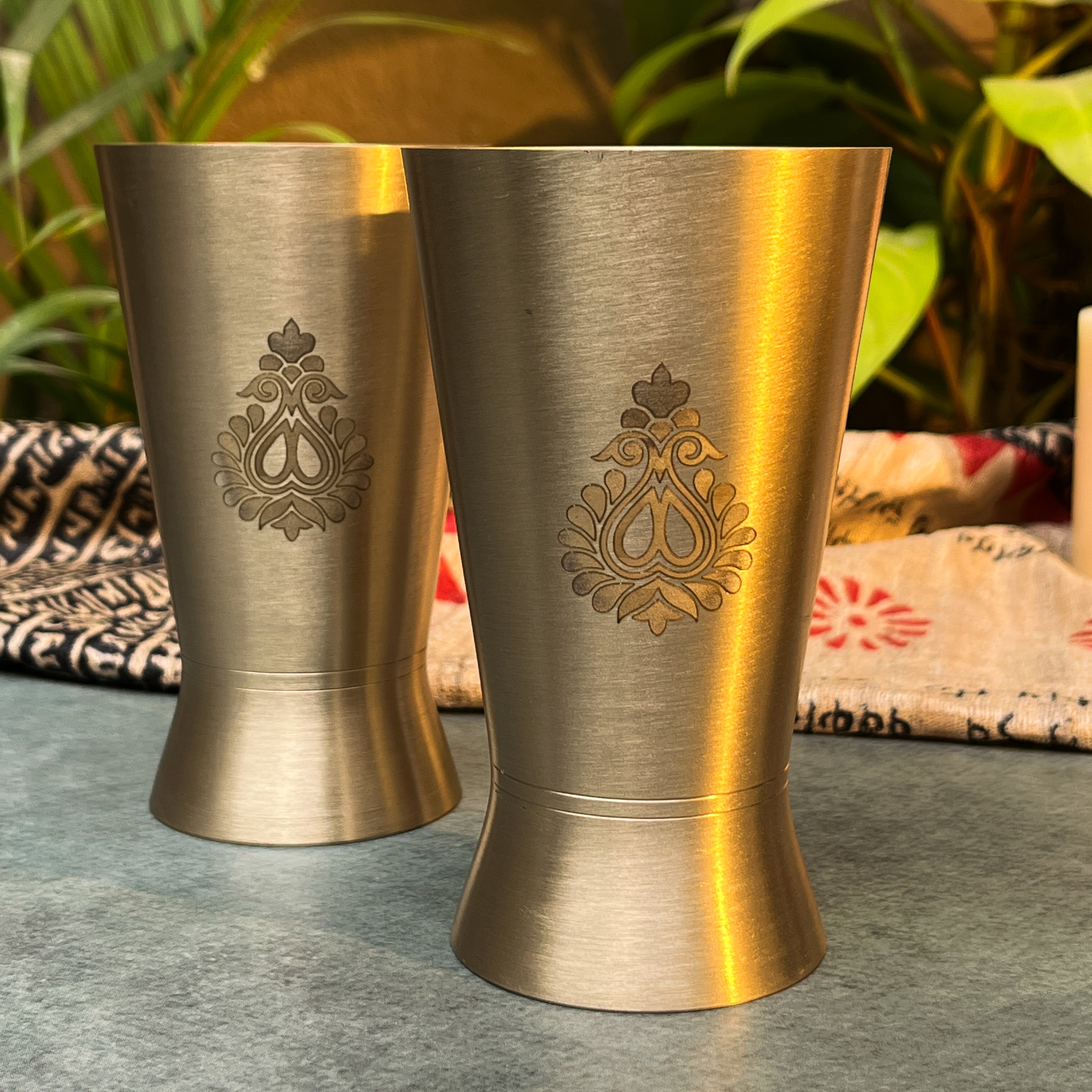 AMBI Royal 100% Pure Lead Free Kansa Glass with Laser Cut Floral Paisley Design - 275 ML