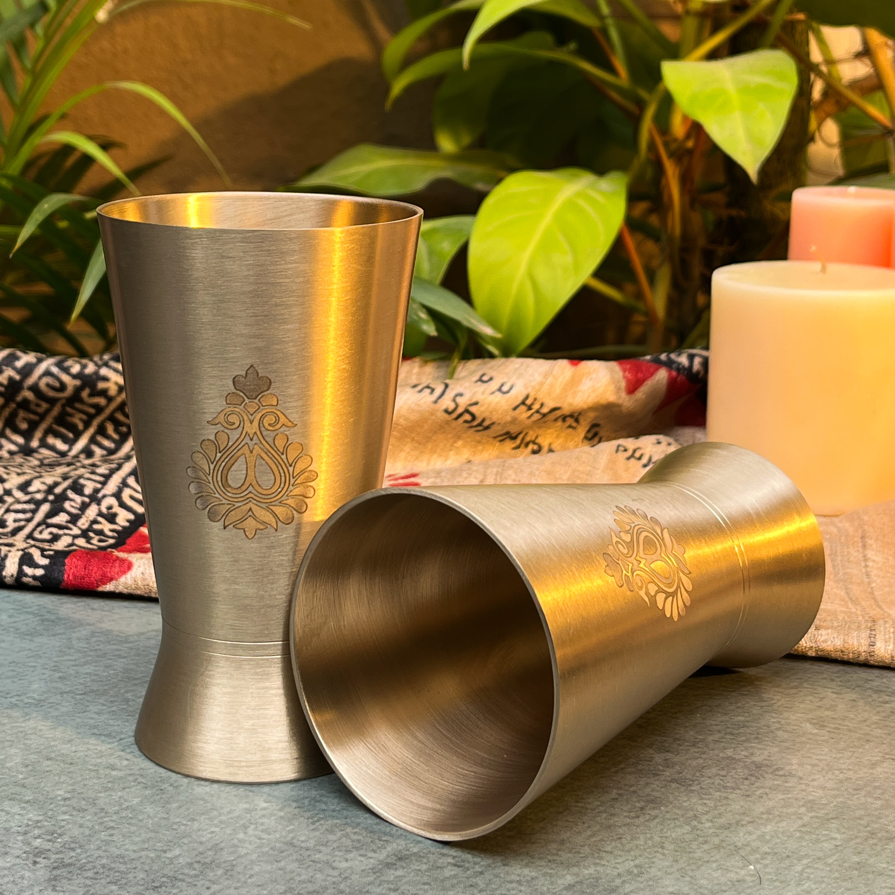 AMBI Royal 100% Pure Lead Free Kansa Glass with Laser Cut Floral Paisley Design