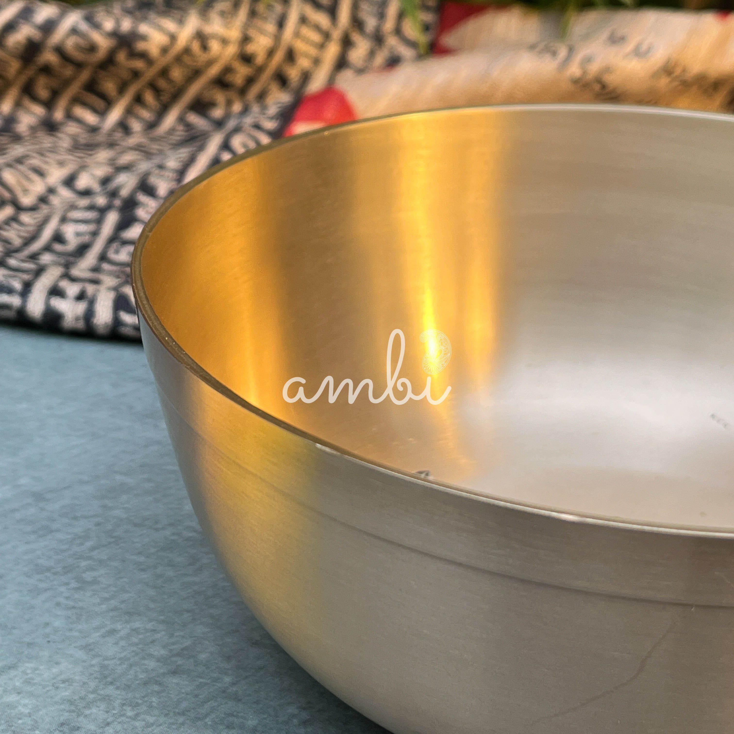 AMBI Pure 100% Lead Free Kansa Sparrow Hand Painted Finish Kansa Elegant Large Serving Bowl - 6.5 Inches - 930 ML