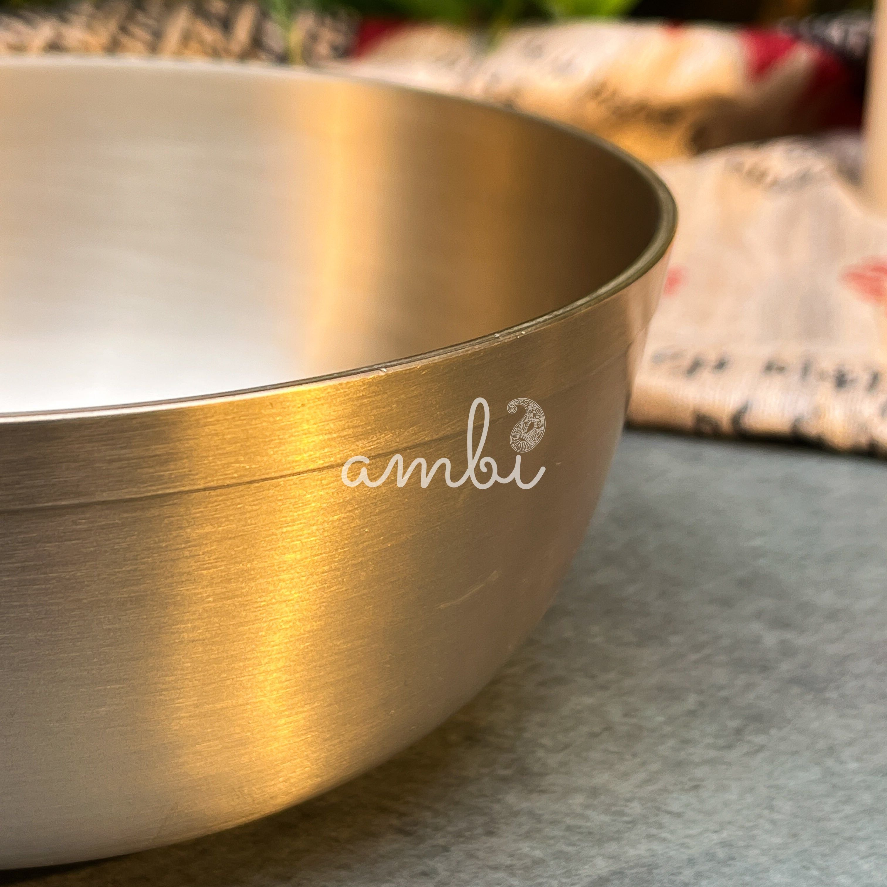 AMBI Pure 100% Lead Free Kansa Floral Hand Painted Finish Kansa Elegant Large Serving Bowl - 6.5 Inches - 930 ML