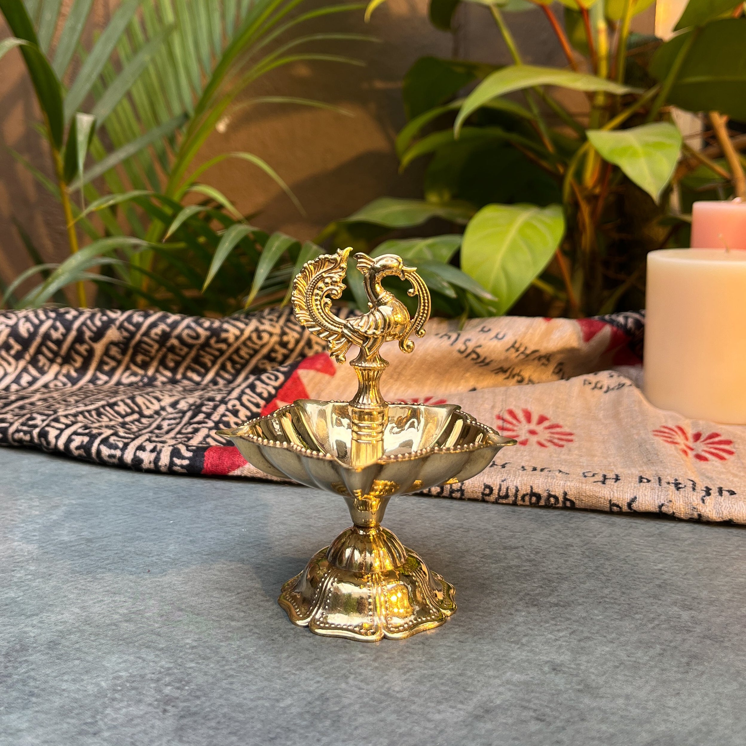 Deepa 100% Pure Brass Pooja Deepam / Deepak - 5 Baati Small