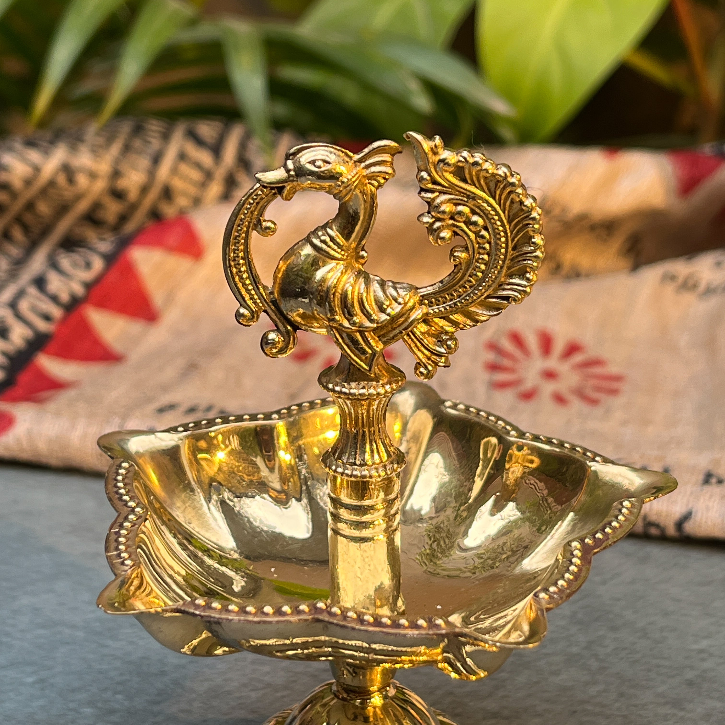 Deepa 100% Pure Brass Pooja Deepam / Deepak - 5 Baati Small
