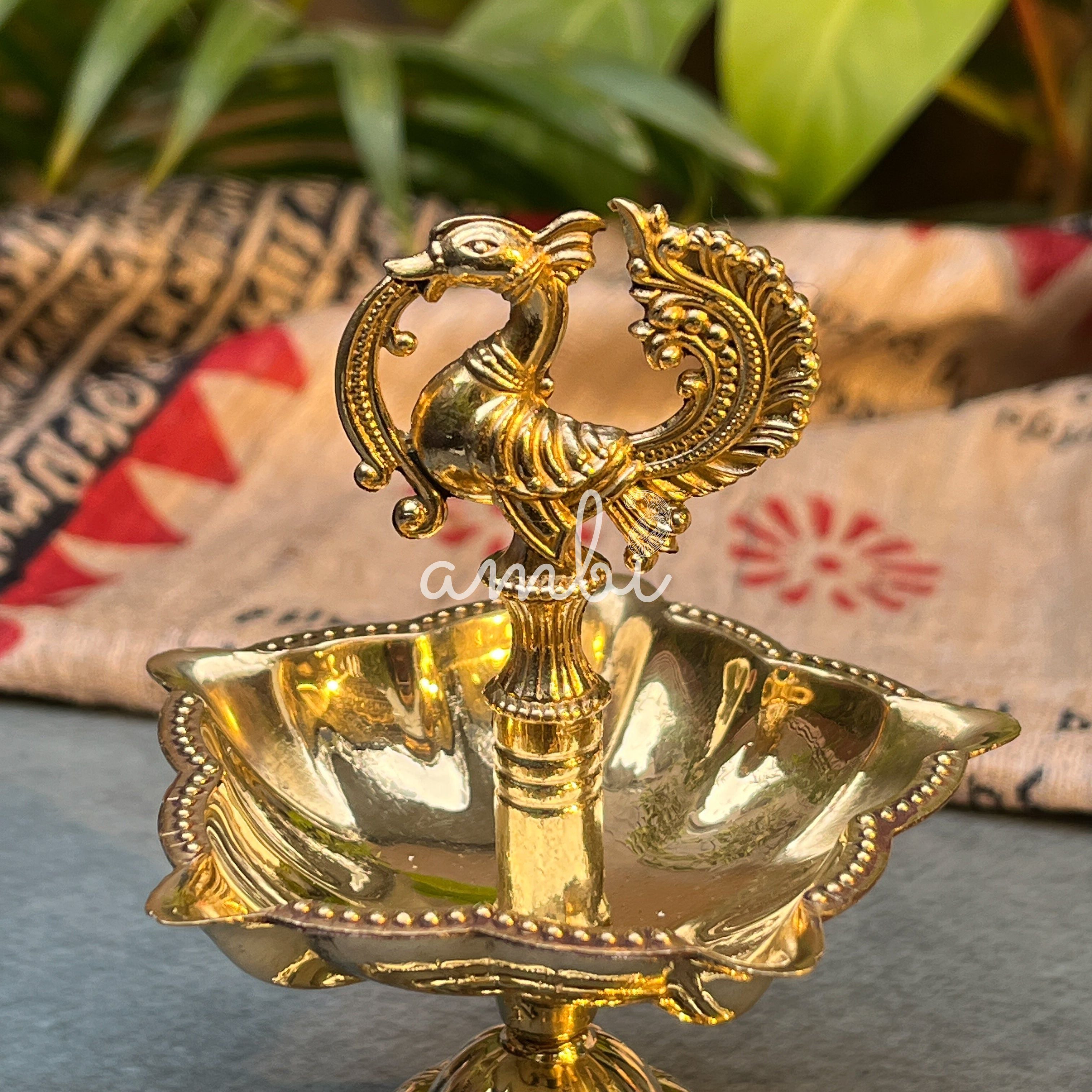 Deepa 100% Pure Brass Pooja Deepam / Deepak - 5 Baati Small