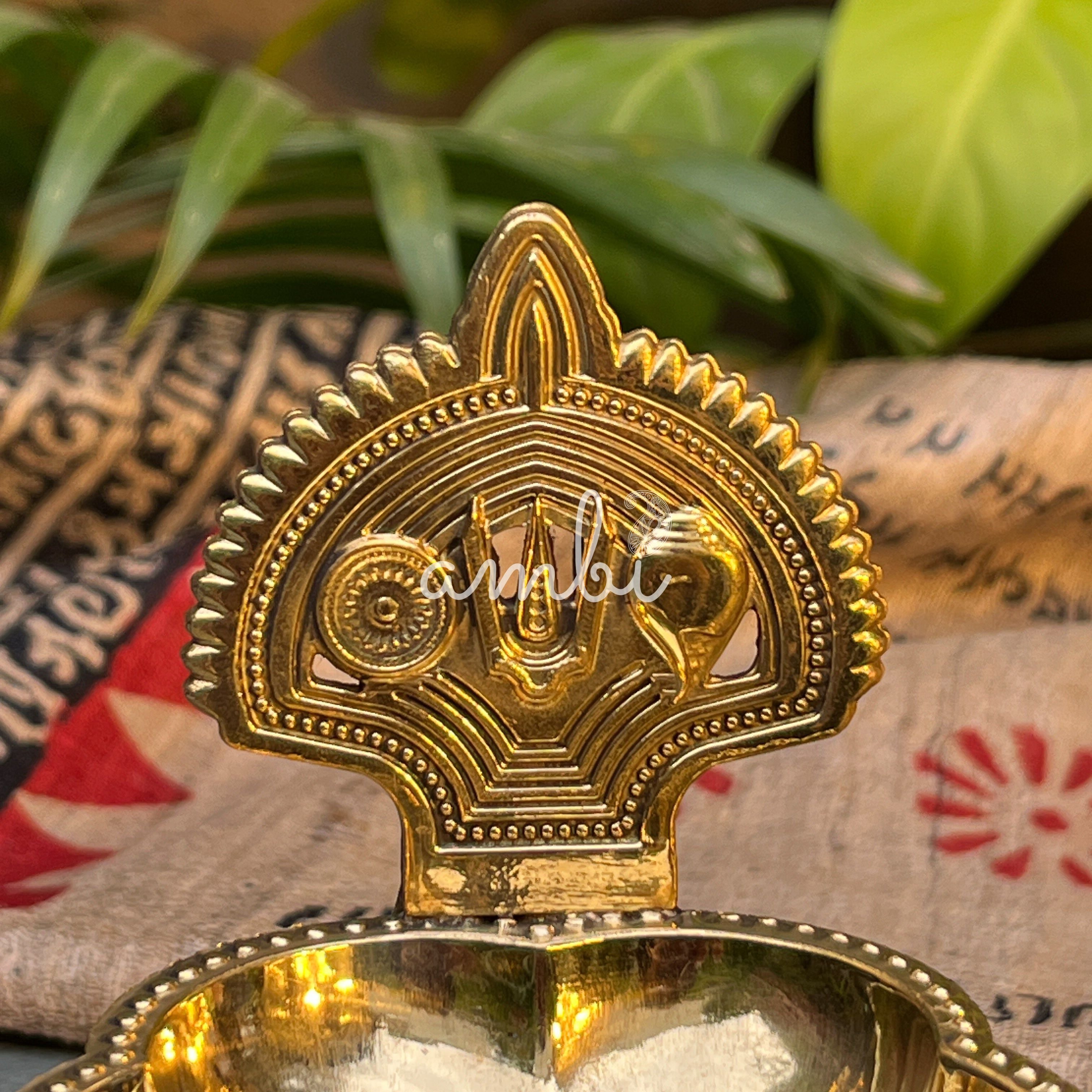 Deepa 100% Pure Brass Diya with Shankh & Chakra Motifs