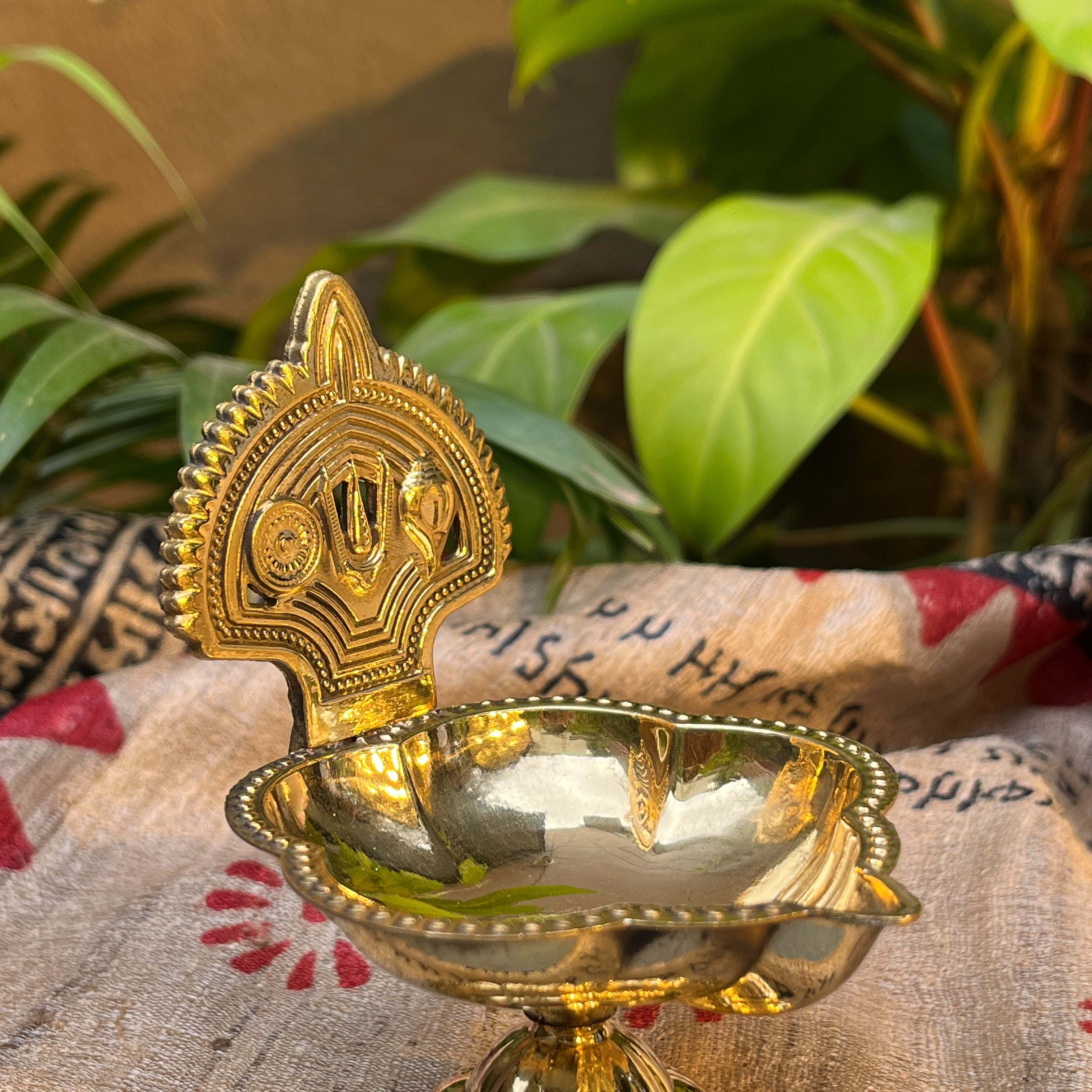 Deepa 100% Pure Brass Diya with Shankh & Chakra Motifs — Sacred Pooja Diya | Ambi