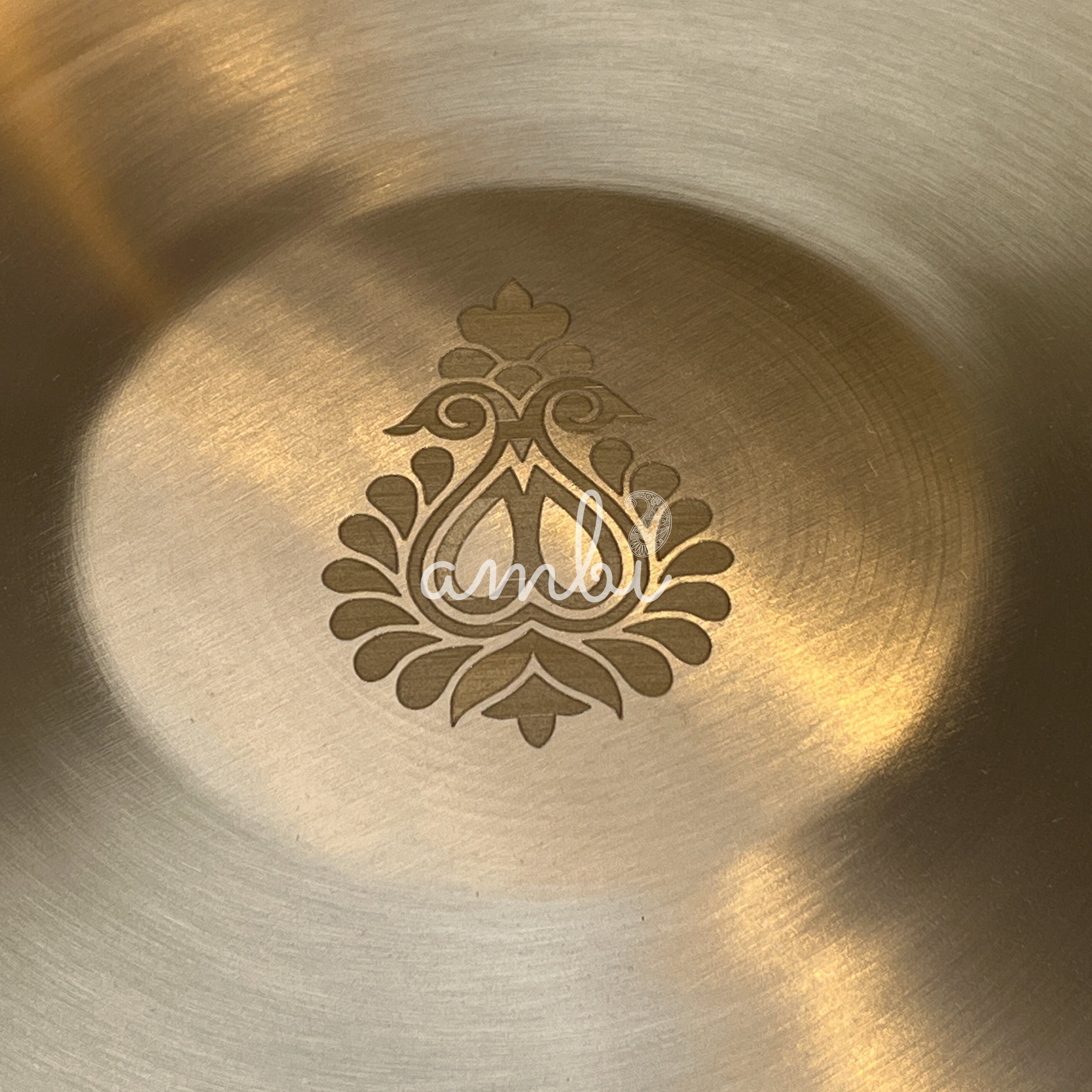 AMBI 100% Pure Kansa Dining Plate / Thali / Pooja Plate with Laser Cut Paisley Design- 12 Inch