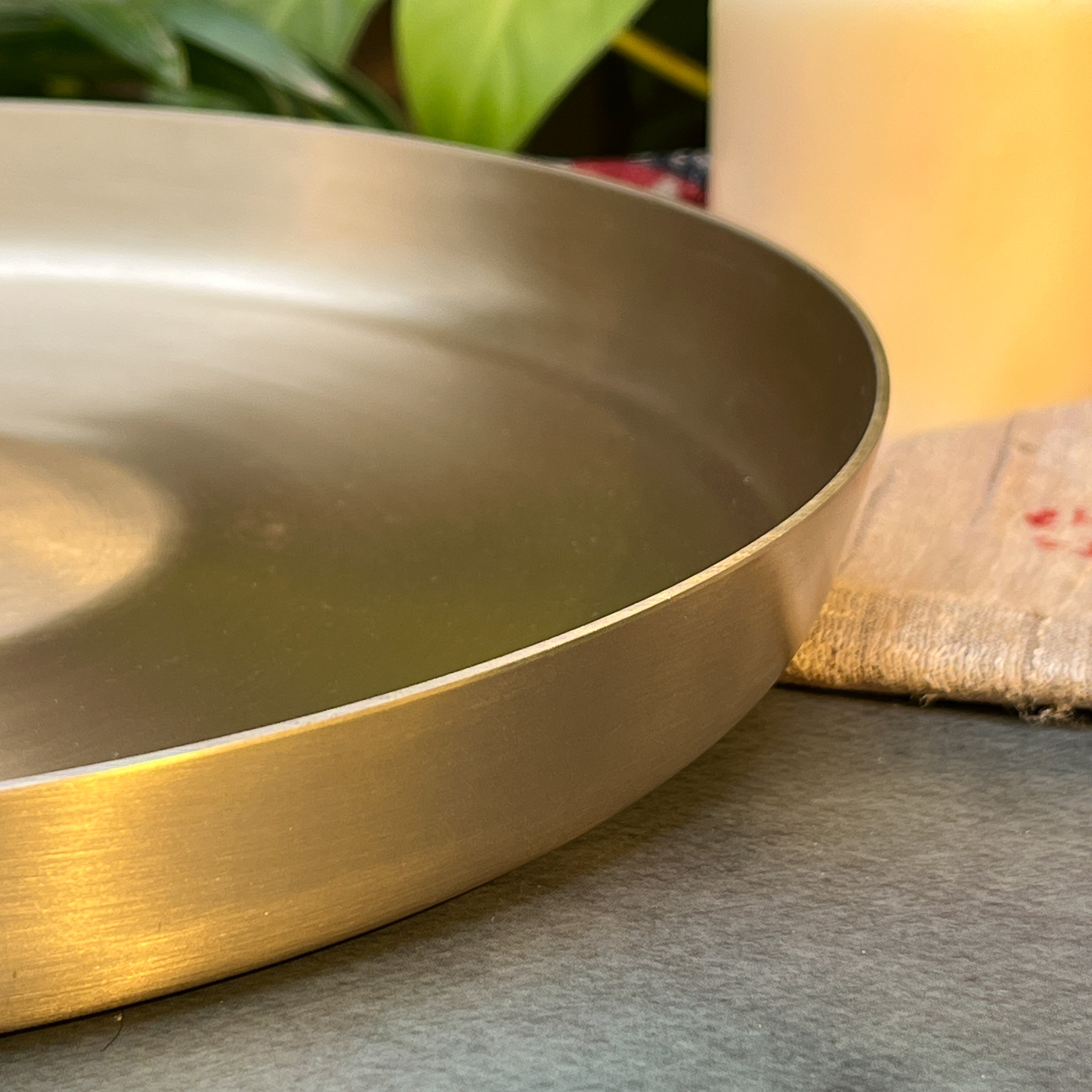 AMBI 100% Pure Kansa Dining Plate / Thali / Pooja Plate with Laser Cut Paisley Design- 12 Inch