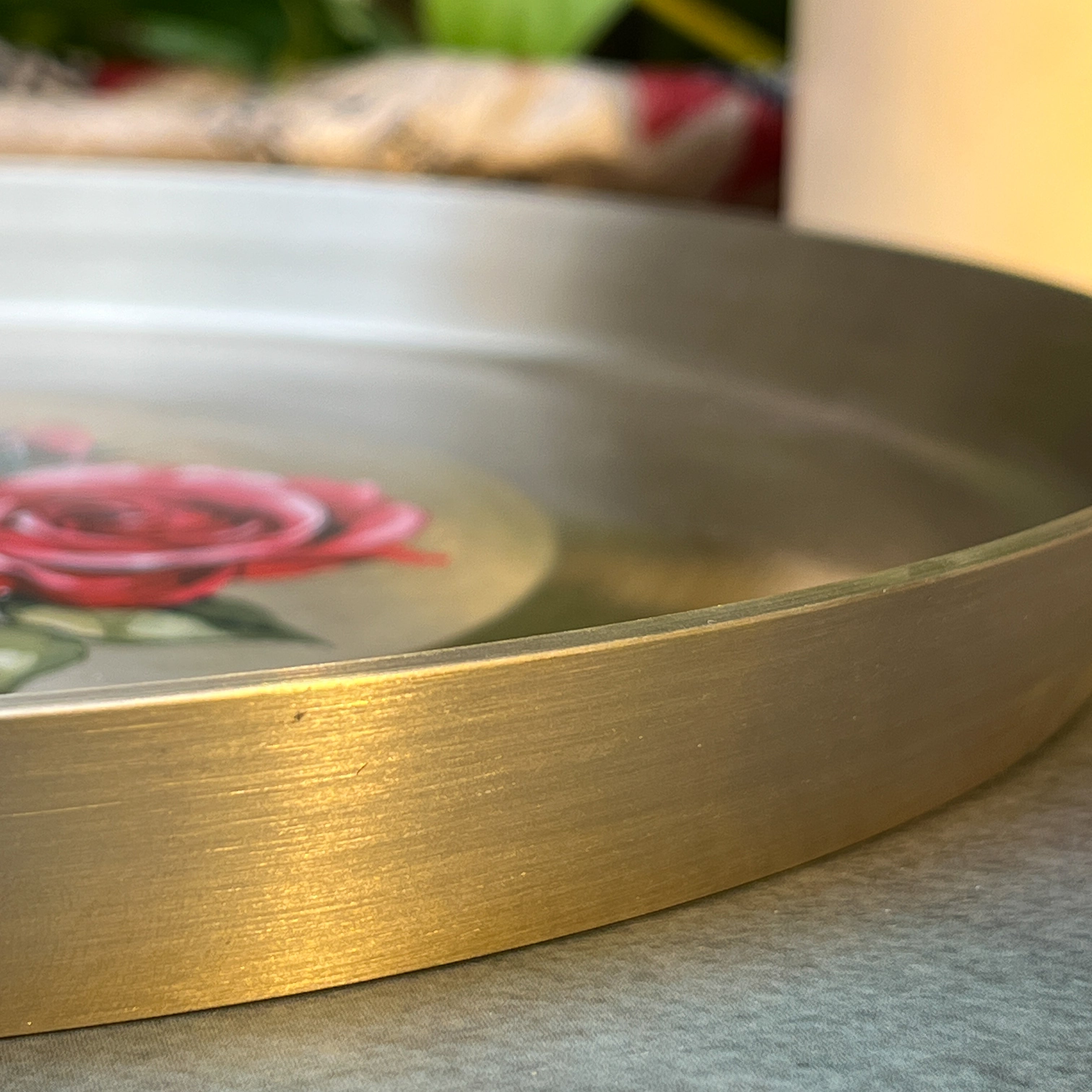 AMBI 100% Pure Kansa Floral Hand Painted Finish Heavy Dining Plate / Thali / Pooja Plate - 12 Inches