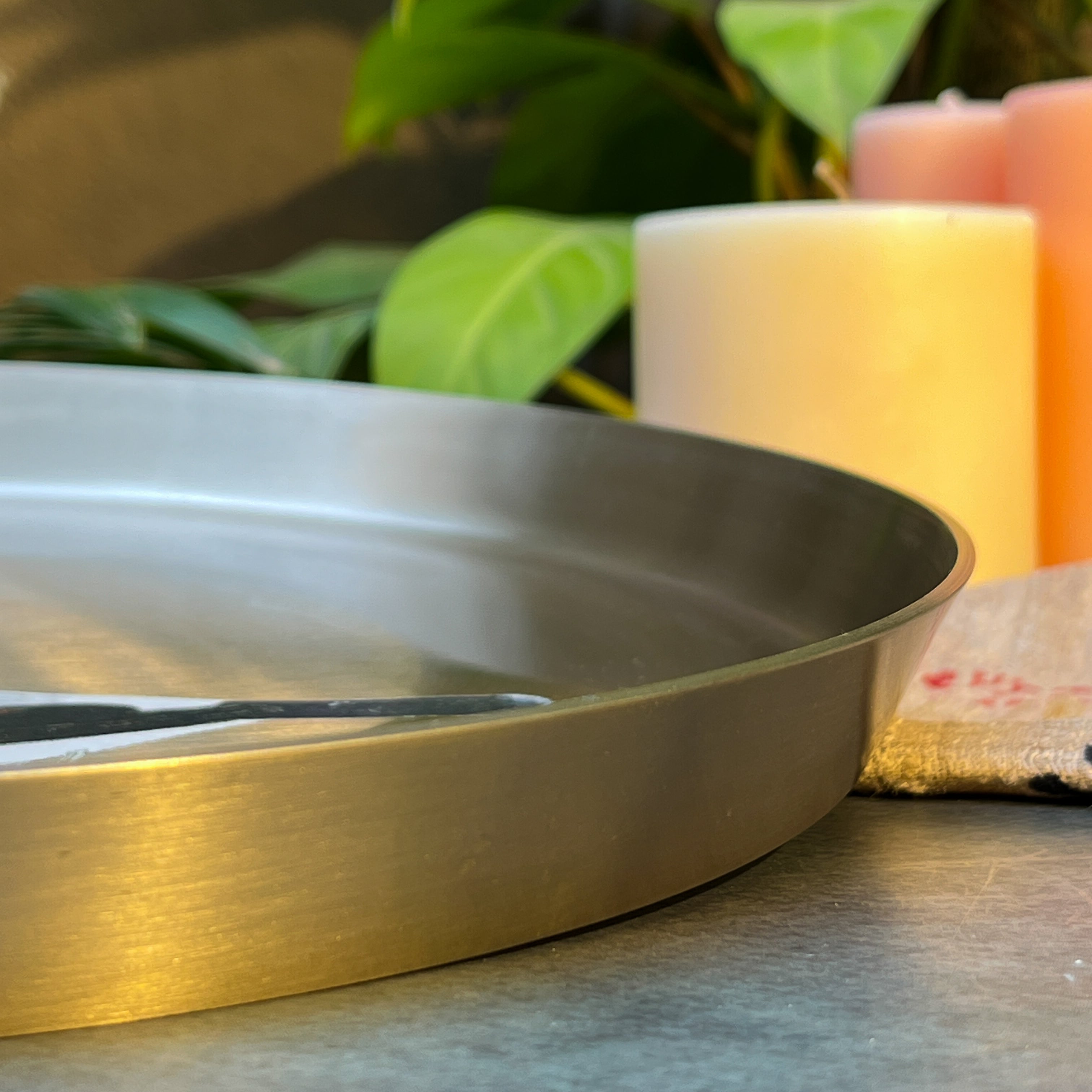 AMBI 100% Pure Kansa Sparrow Hand Painted Finish Heavy Dining Plate / Thali / Pooja Plate - 12 inches