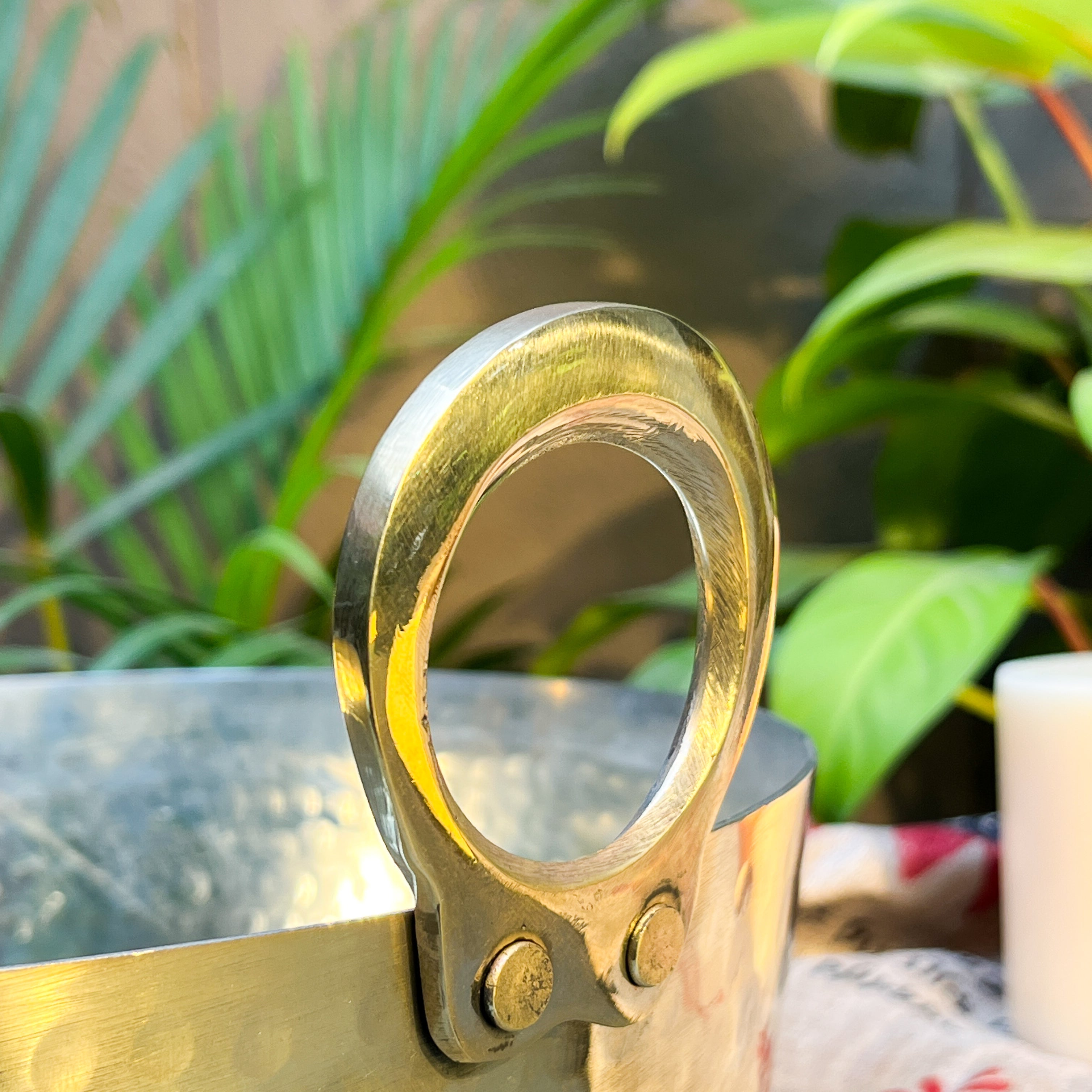 Pure Brass Heavy Hammered Kadhai — Flat Base with Kalai | 12 Inches Large | 2050g | Ambi