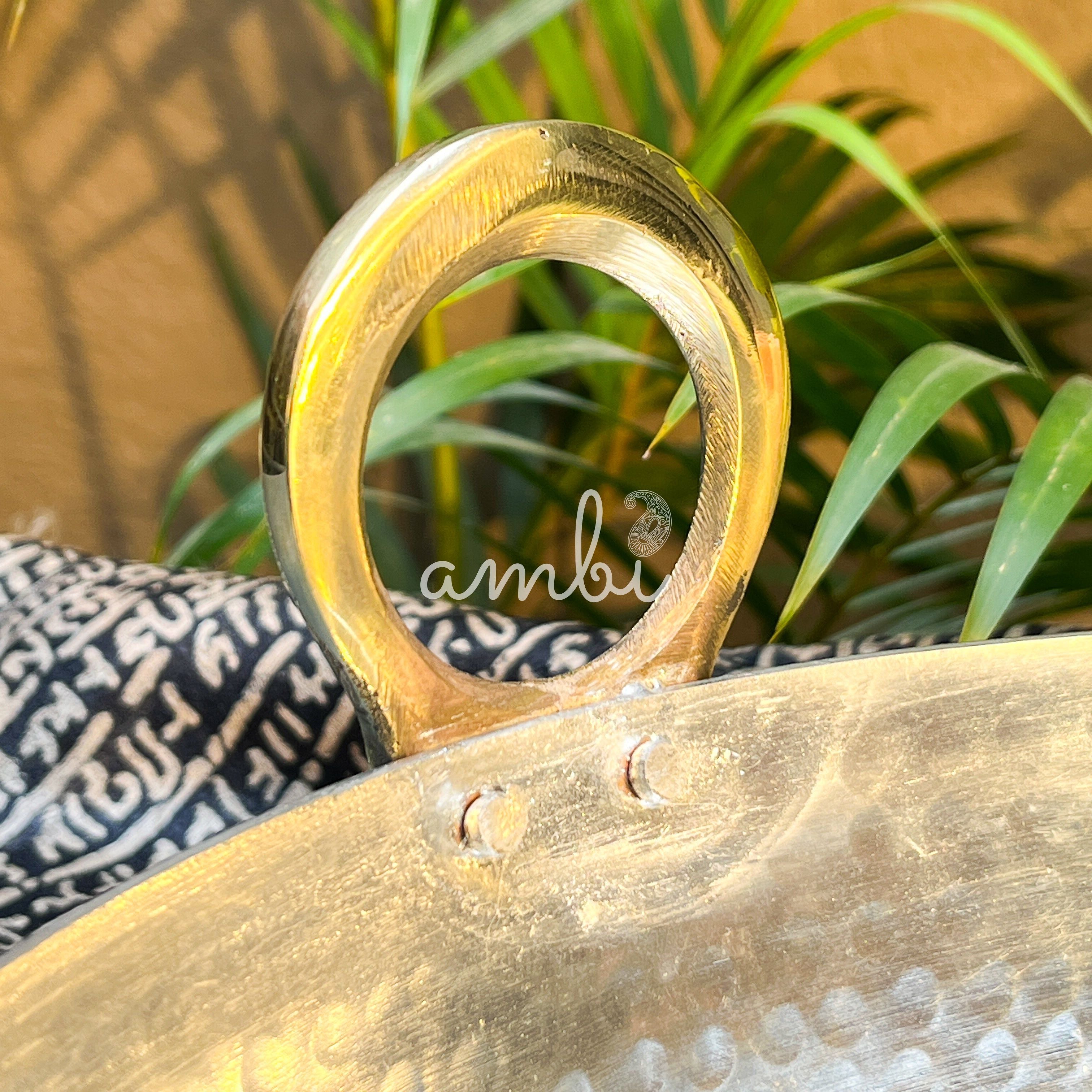 Pure Brass Traditional Hammered Heavy Kadhai / Kadai - Flat Base with 'Kalai' Coating - 8 inches Small size and Heavy