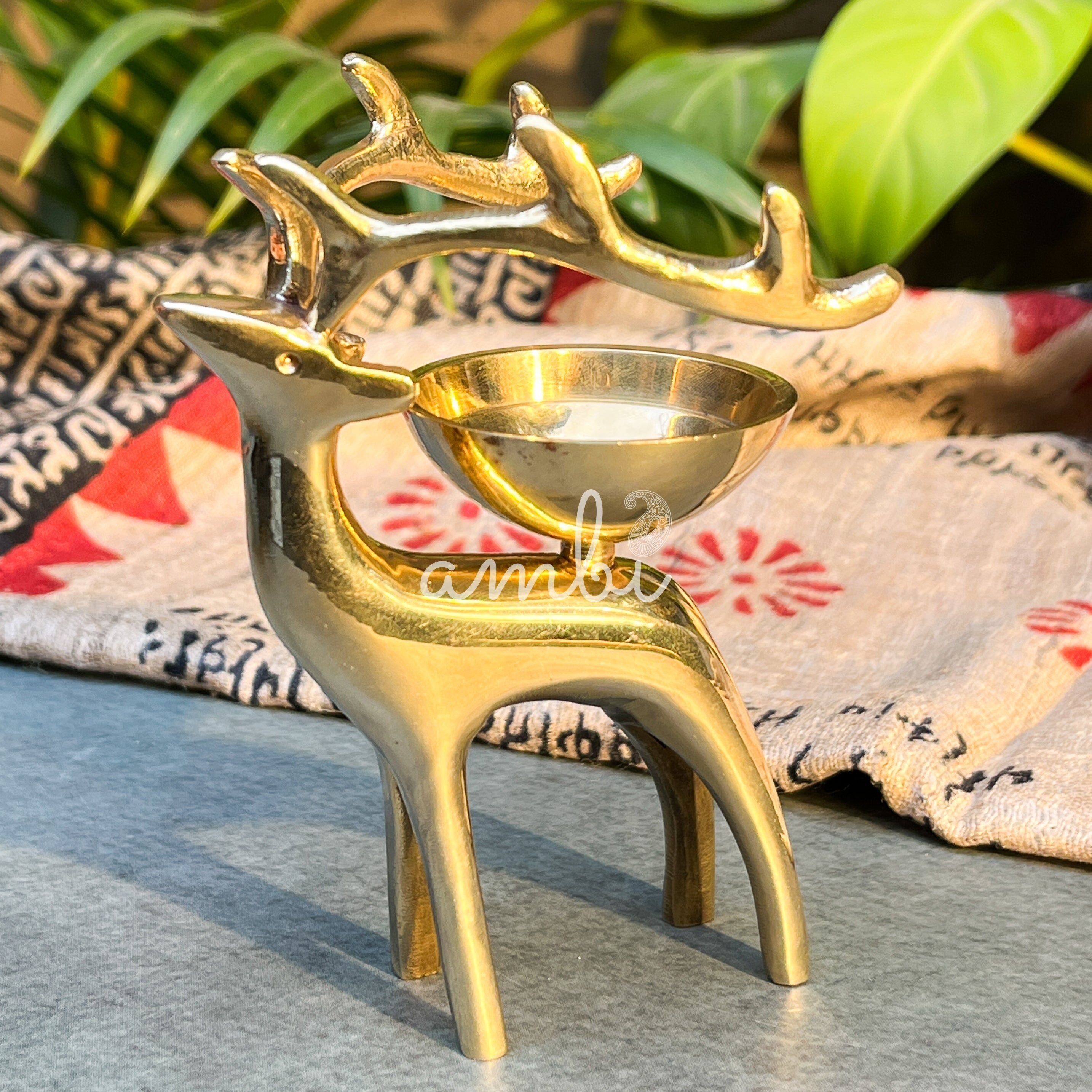 100% Pure Brass Reindeer Candle Holder Set of 2