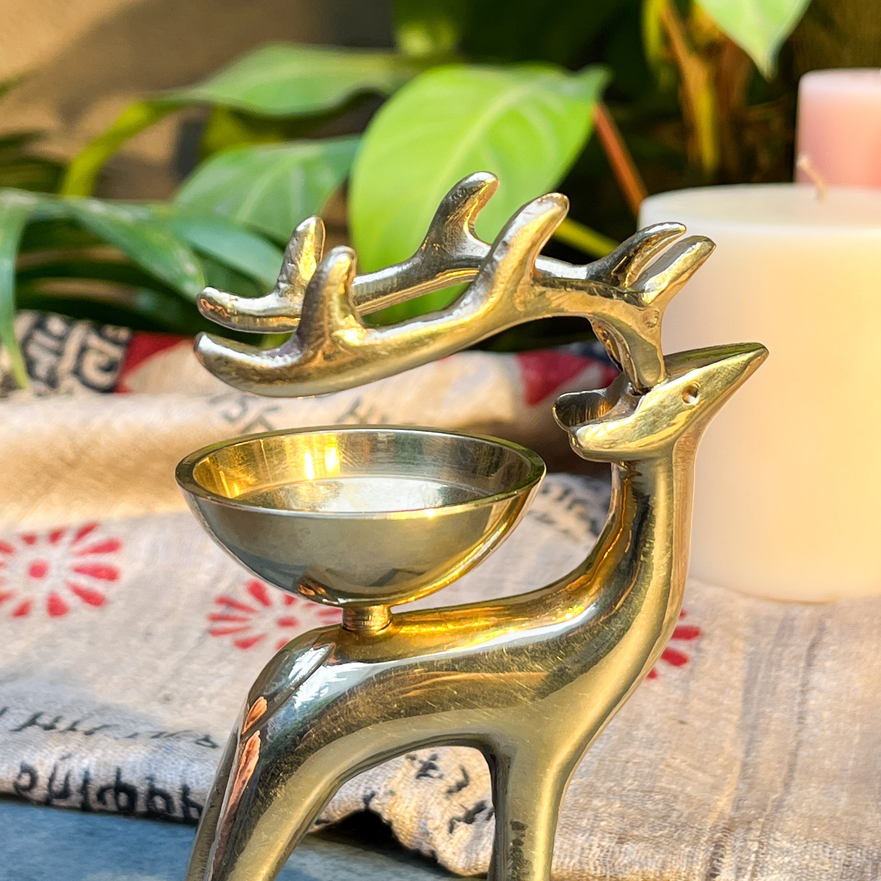 100% Pure Brass Reindeer Candle Holder Set of 2
