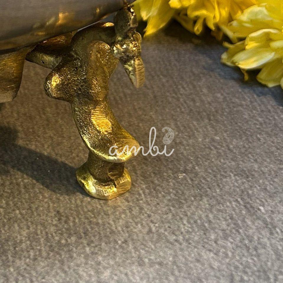 Ambi Vintage Hand-Hammered Pure Brass Water Pot with Ornate Legs - Small