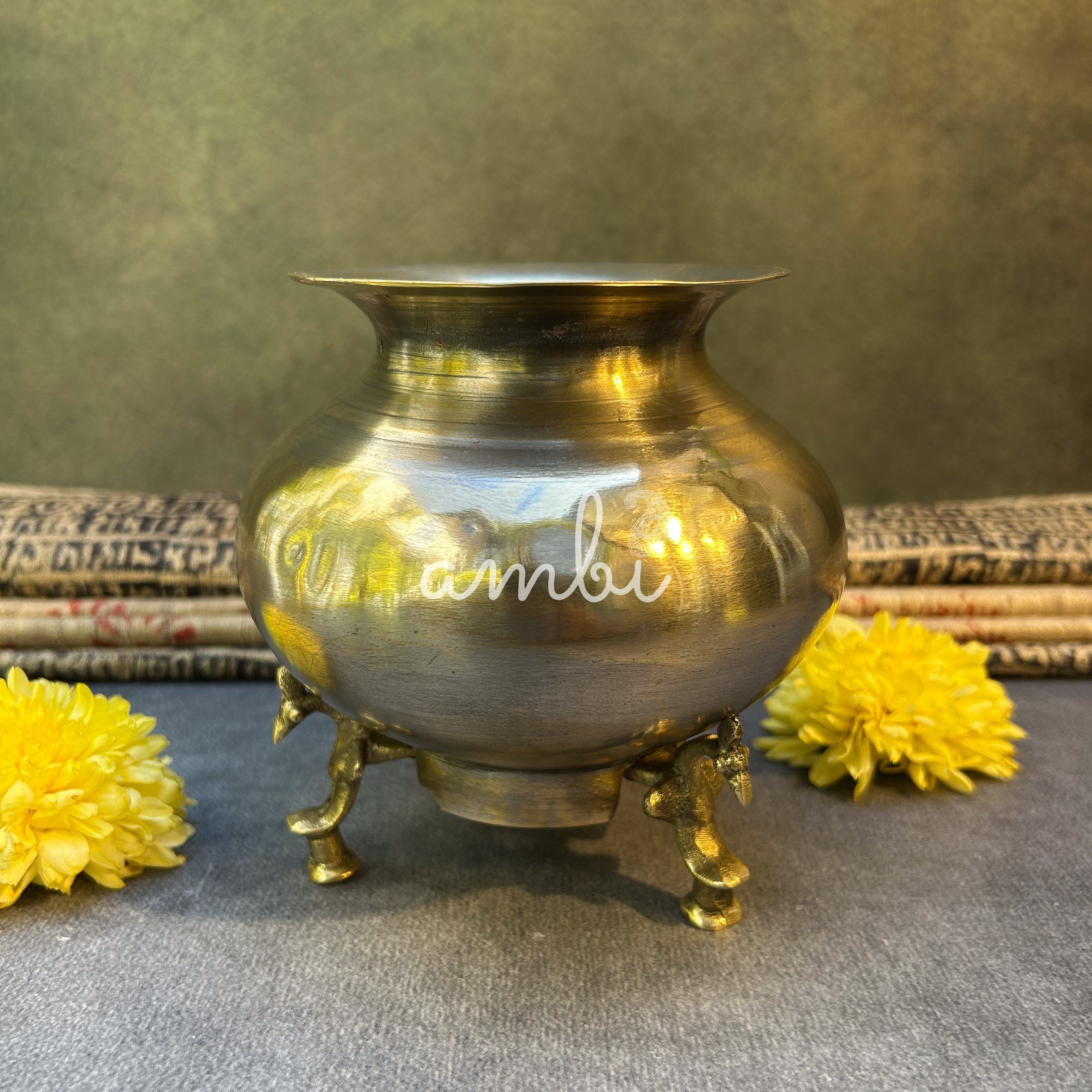 Ambi Vintage Decorative Pure Brass Water Pot with Ornate Animal Legs