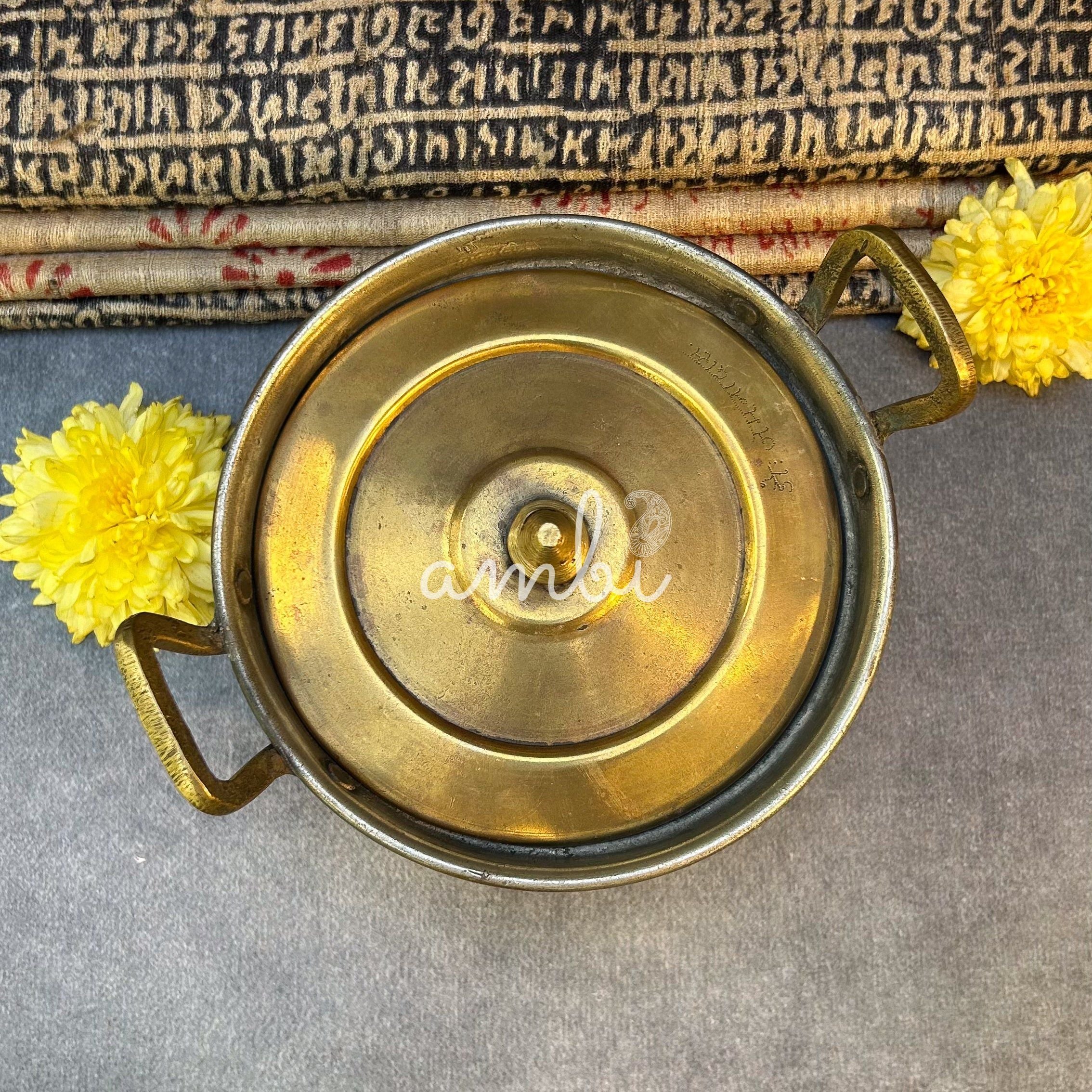 Ambi Traditional Pure Brass Handi Cook and Serve Bowl / Handi with Lid & Side Handles