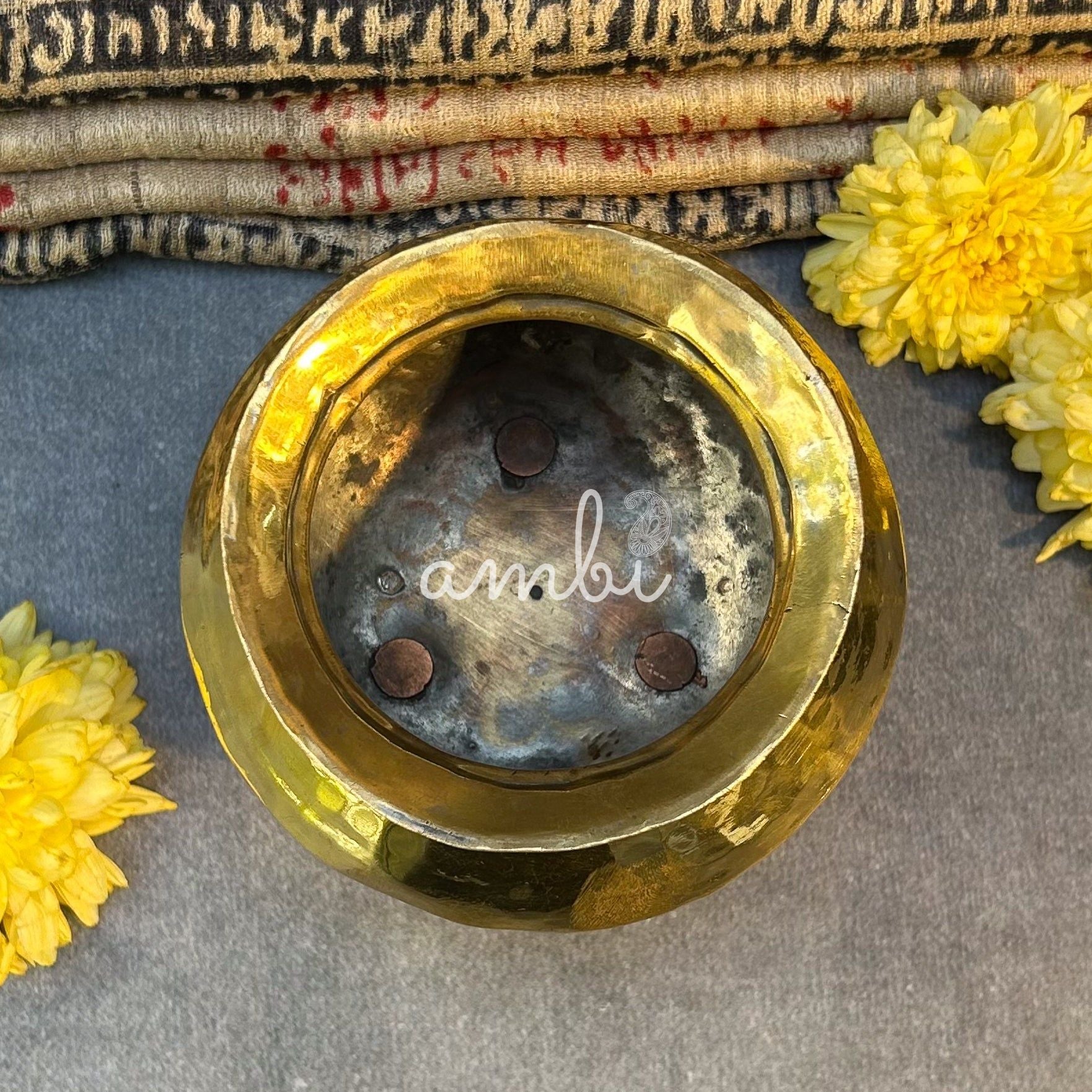 Ambi Vintage Hand-Hammered Pure Brass Water Pot with Ornate Legs - Small