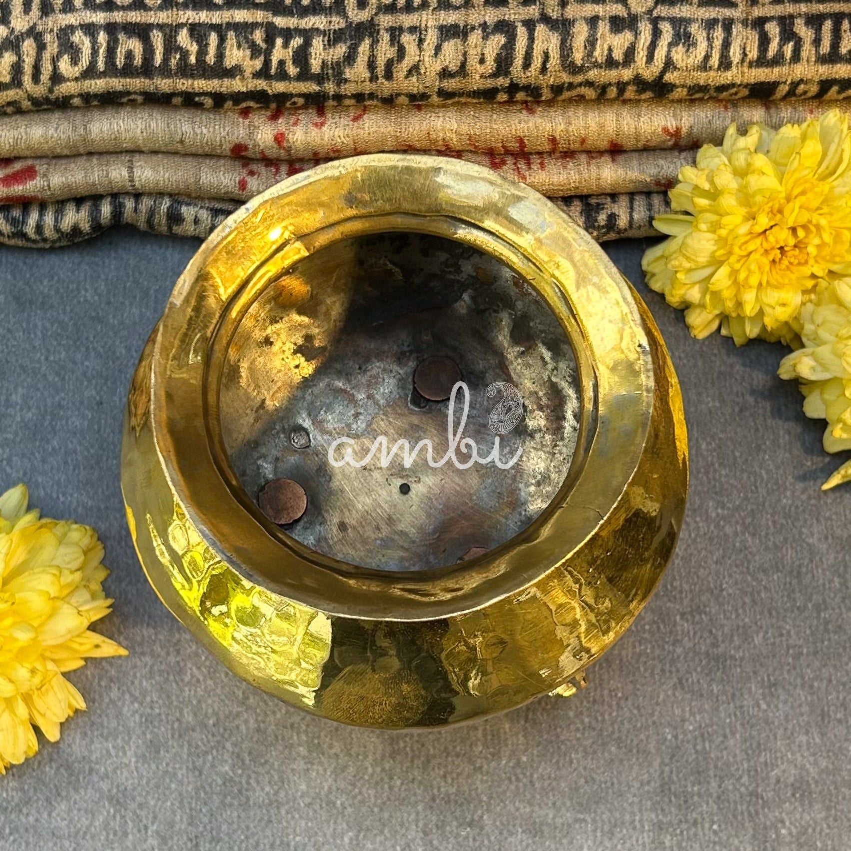 Ambi Vintage Hand-Hammered Pure Brass Water Pot with Ornate Legs - Small