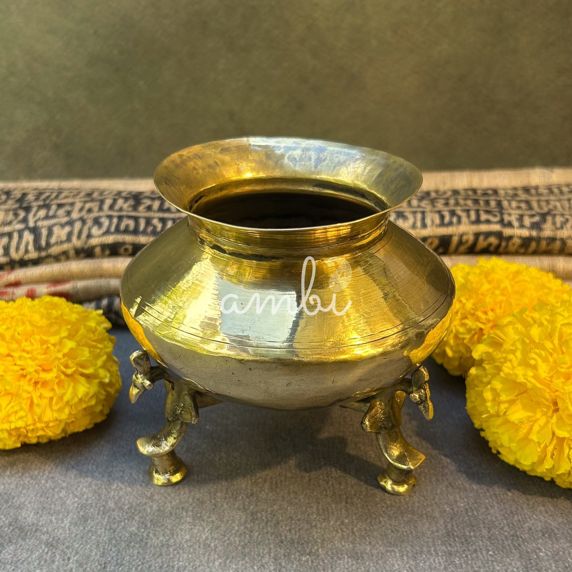 Ambi Vintage Pure Brass Water Pot with Sculpted Animal Legs - Small