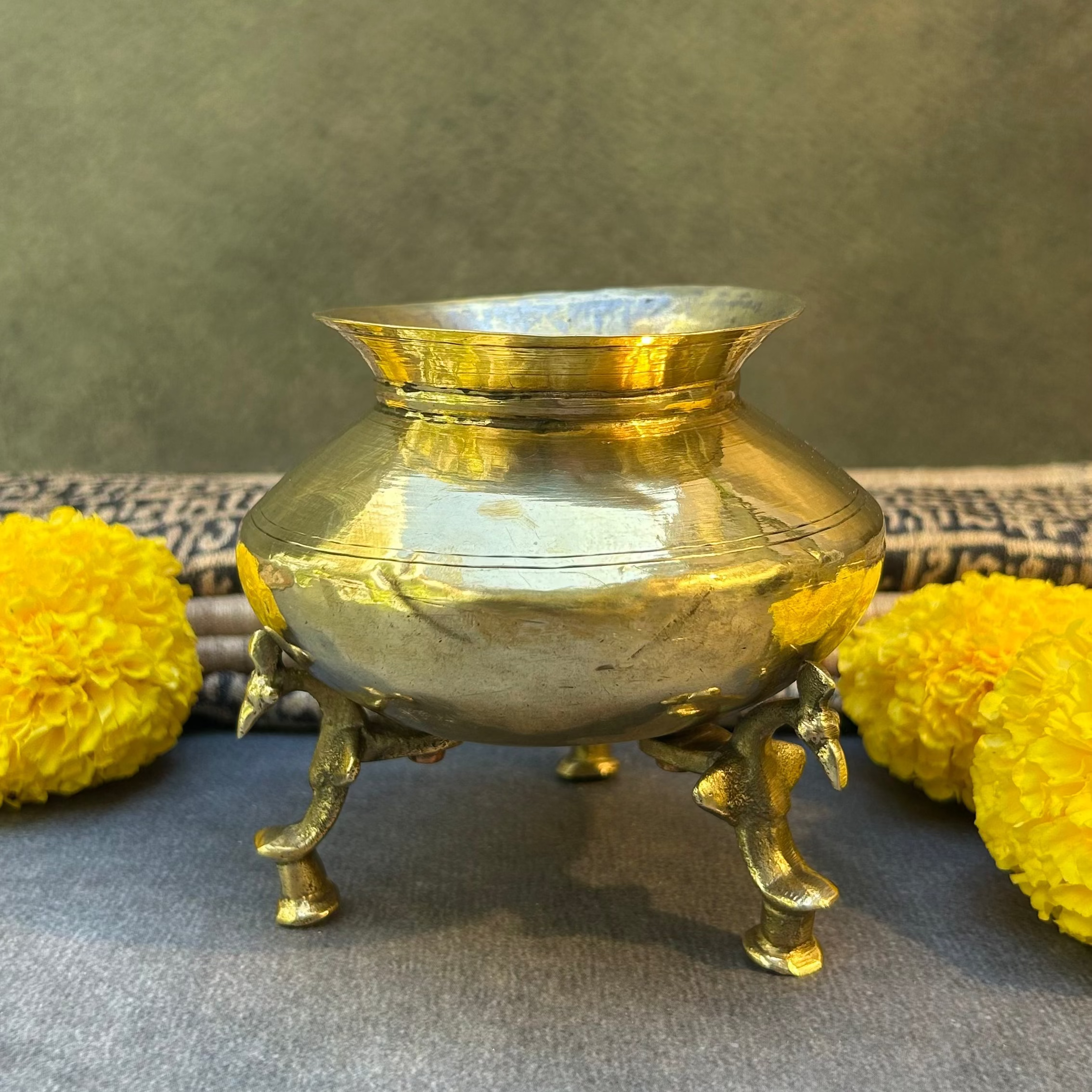 Handcrafted Elegant Vintage Brass Lota With Legs - Small