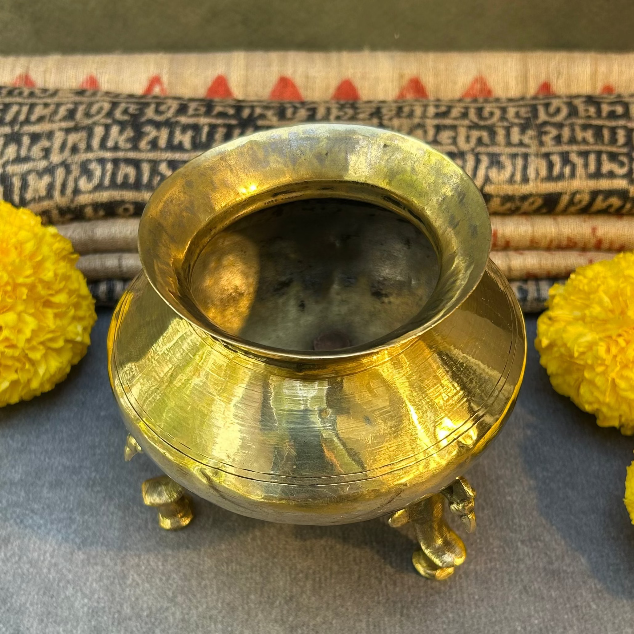 Handcrafted Elegant Vintage Brass Lota With Legs - Small