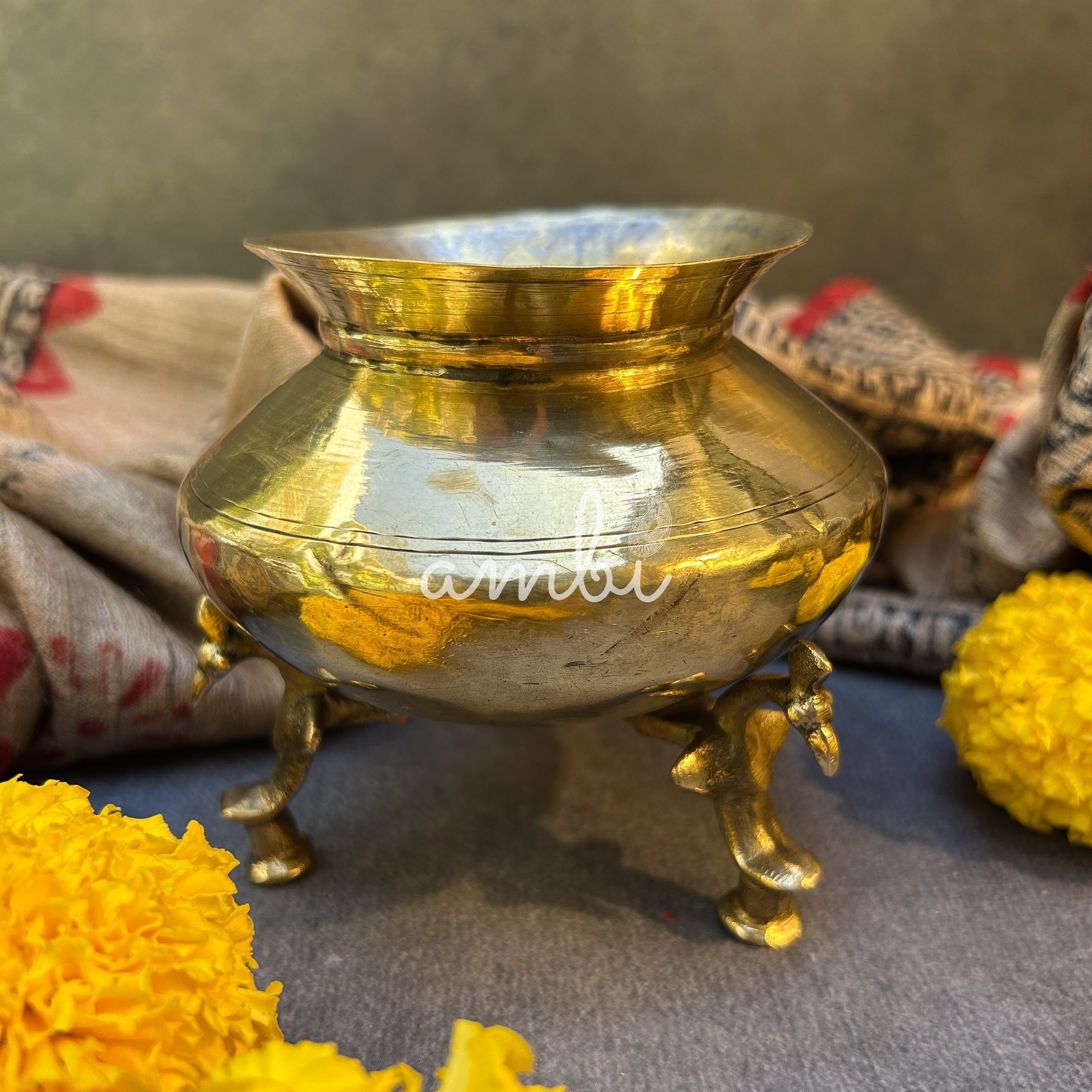 Ambi Vintage Pure Brass Water Pot with Sculpted Animal Legs - Small