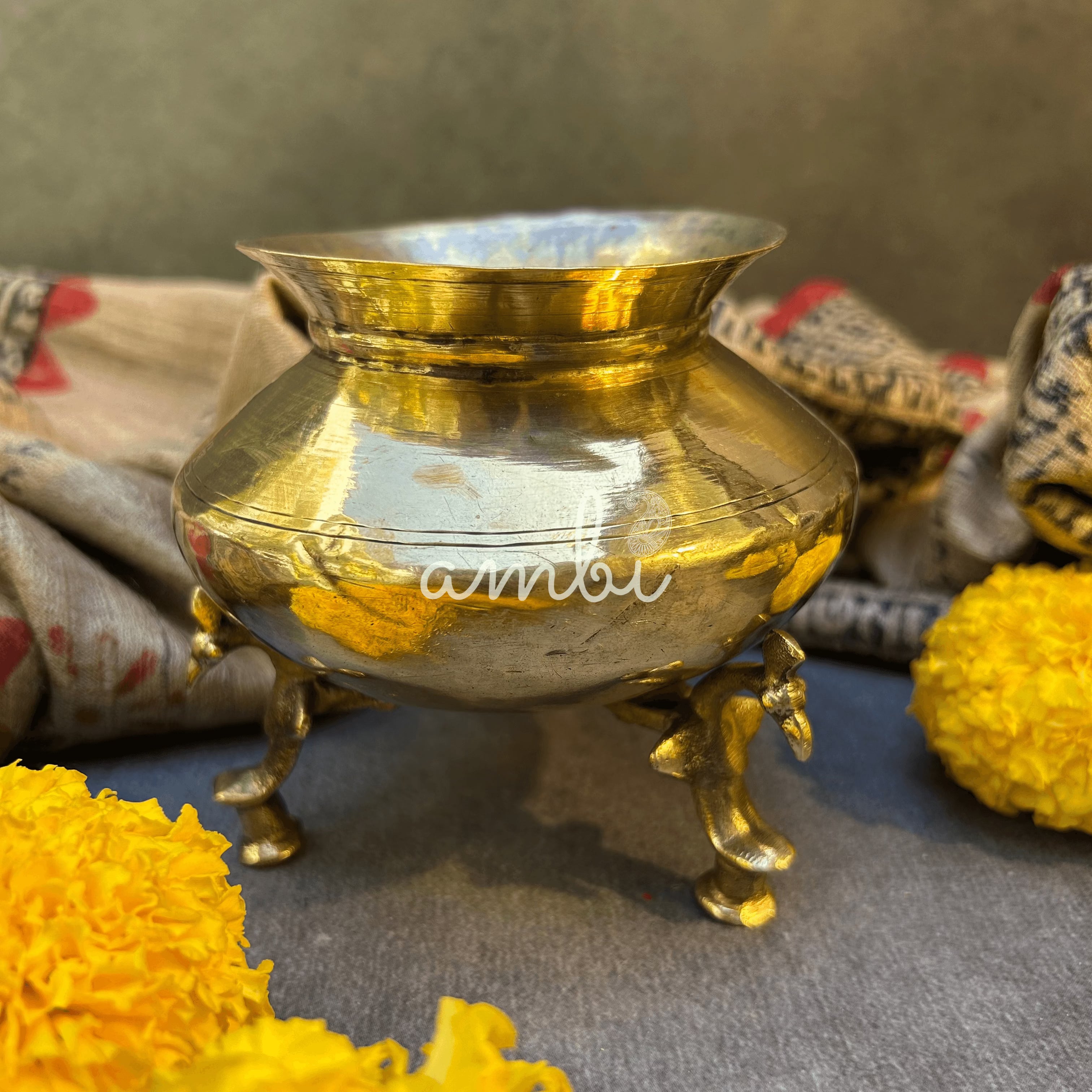 Handcrafted Elegant Vintage Brass Lota With Legs - Small