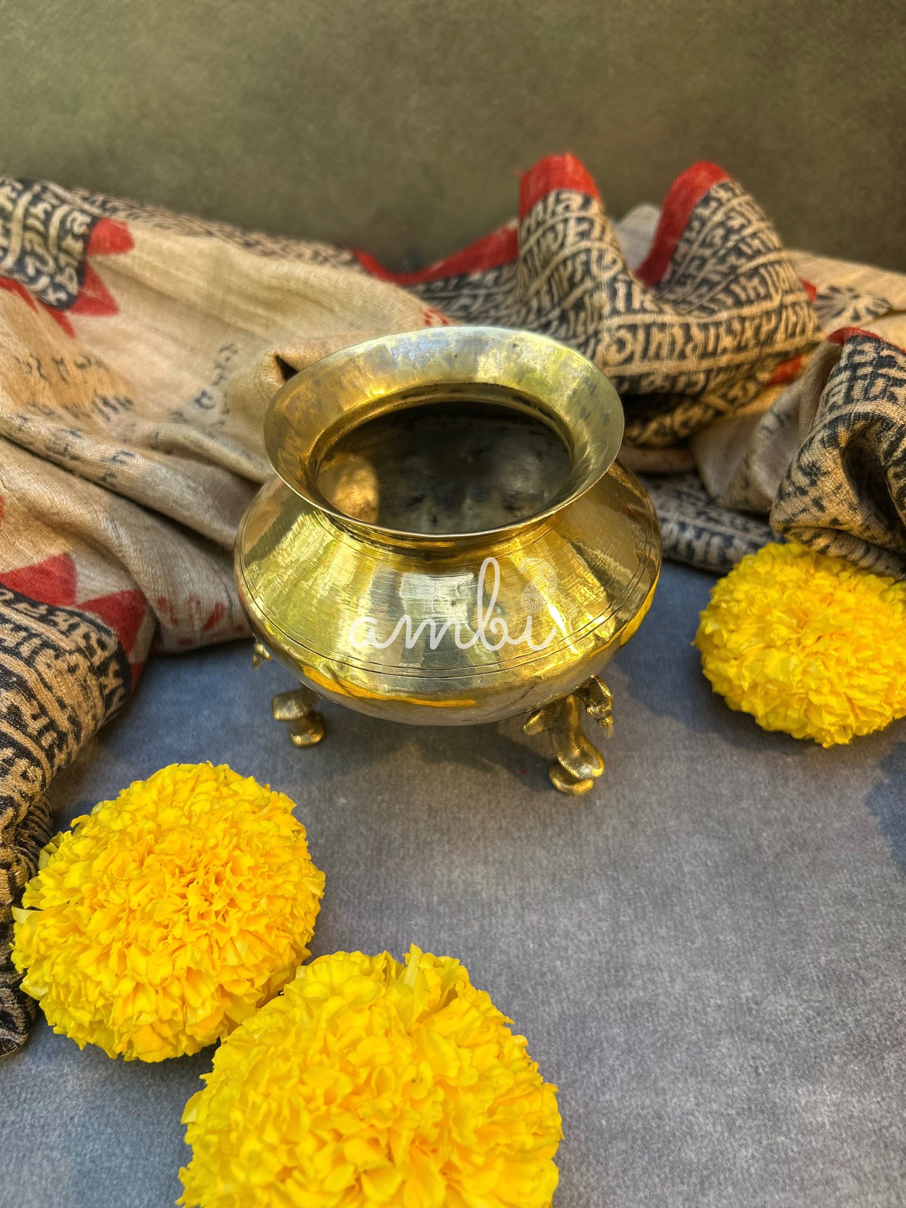 Ambi Vintage Decorative Pure Brass Water Pot with Ornate Animal Legs