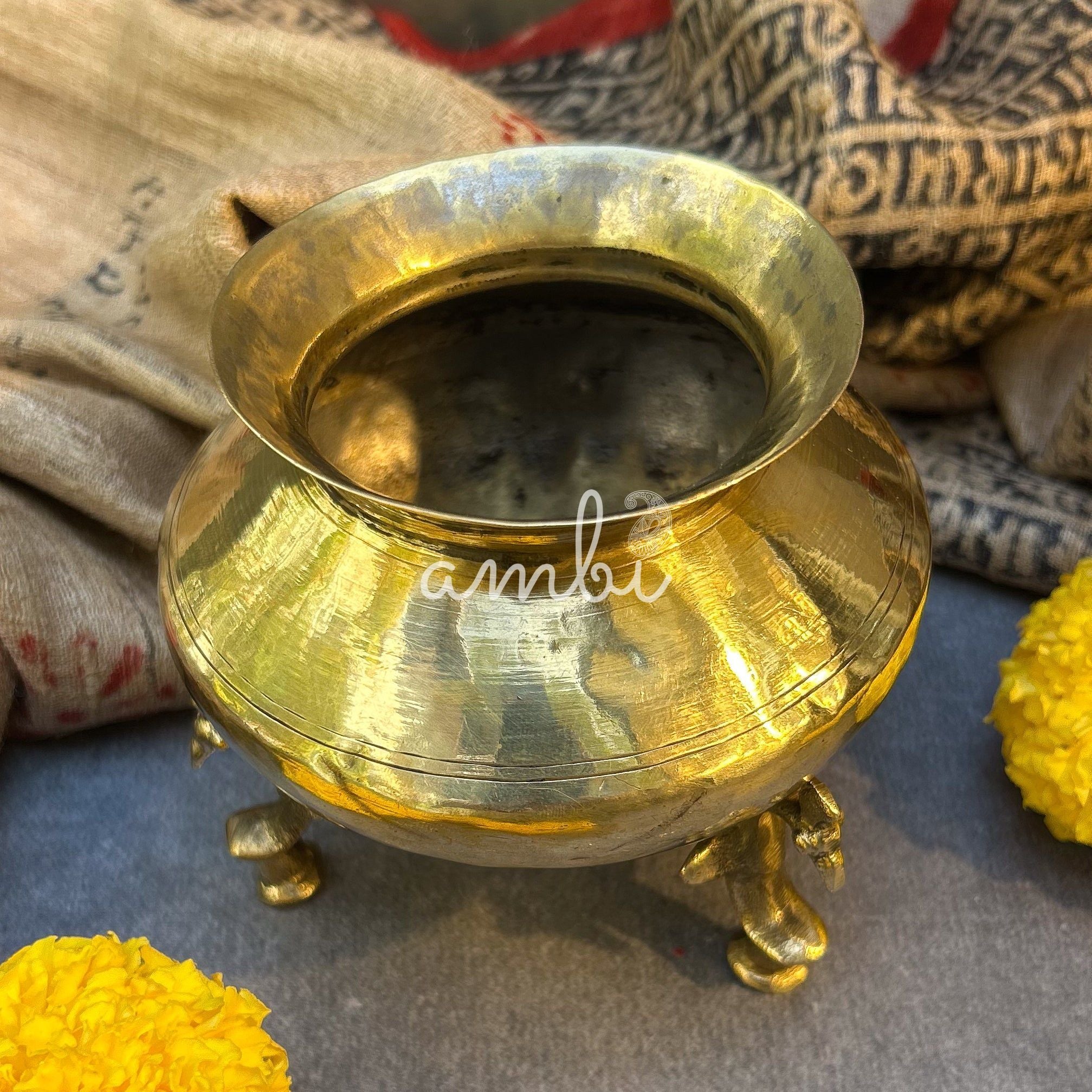 Ambi Vintage Pure Brass Water Pot with Sculpted Animal Legs - Small