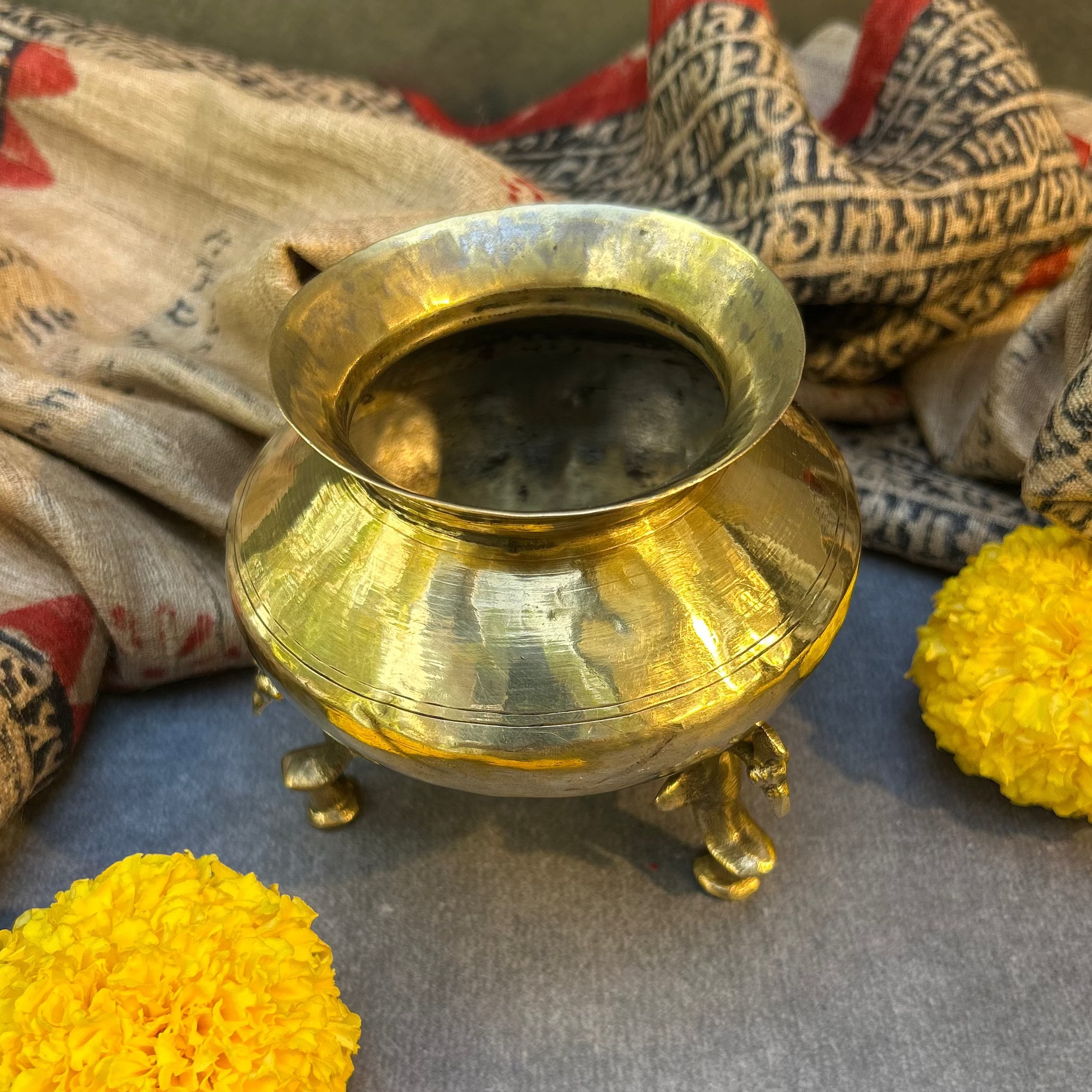 Handcrafted Elegant Vintage Brass Lota With Legs - Small