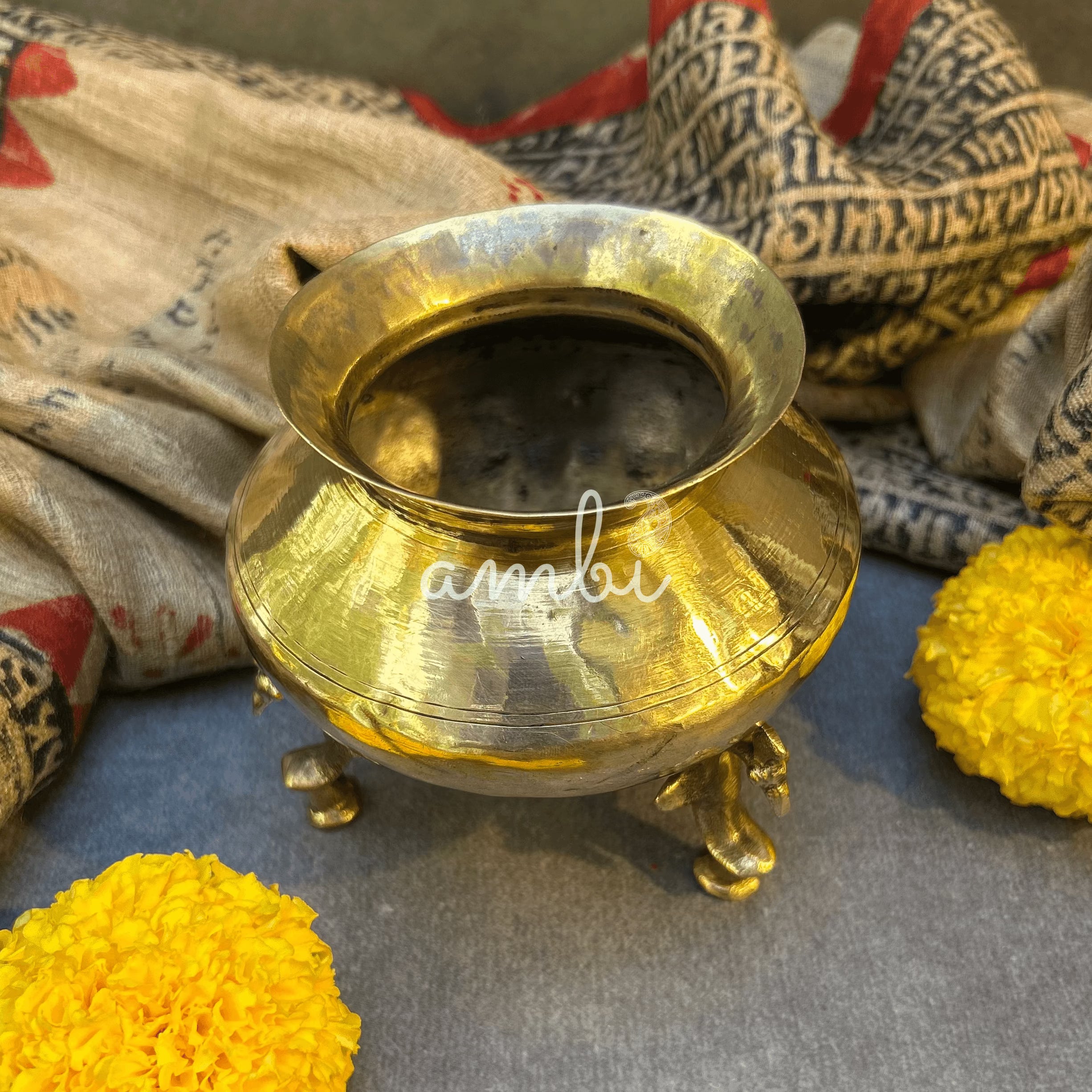 Handcrafted Elegant Vintage Brass Lota With Legs - Small