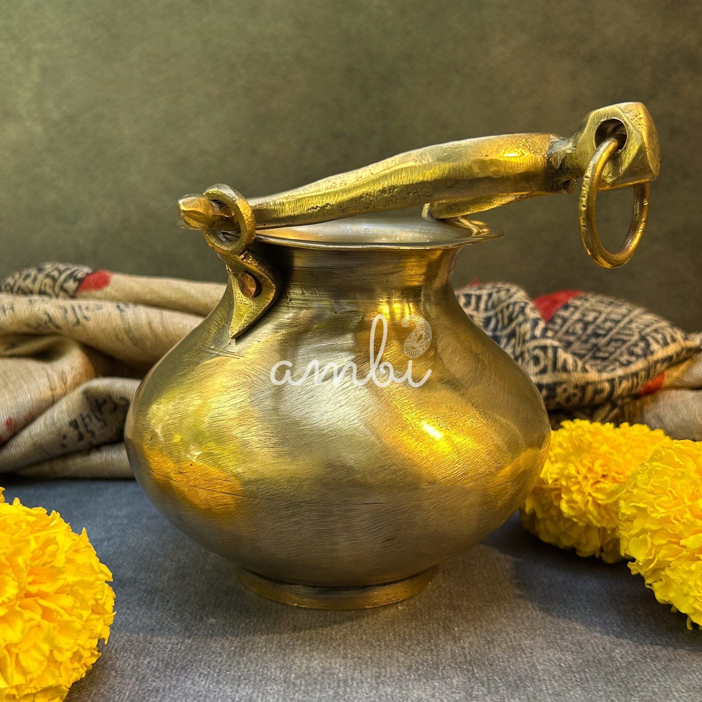 Ambi Handcrafted Elegant Vintage Brass Lota / Water Pot with Handle