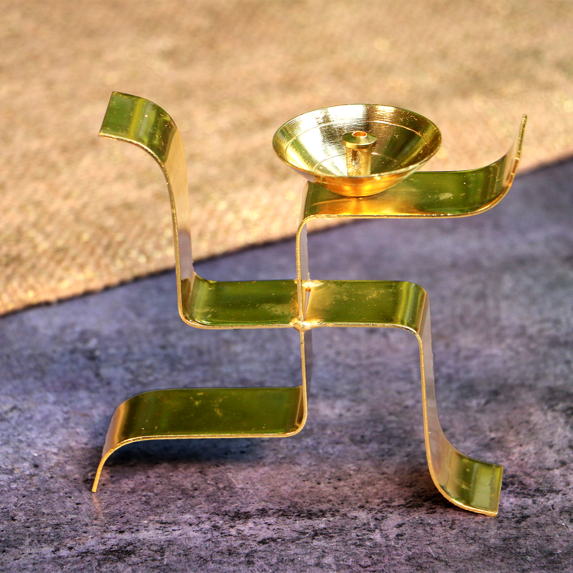 Pure Brass Pooja Swastik Satya Deepam / Deepak / Diya - Vertical