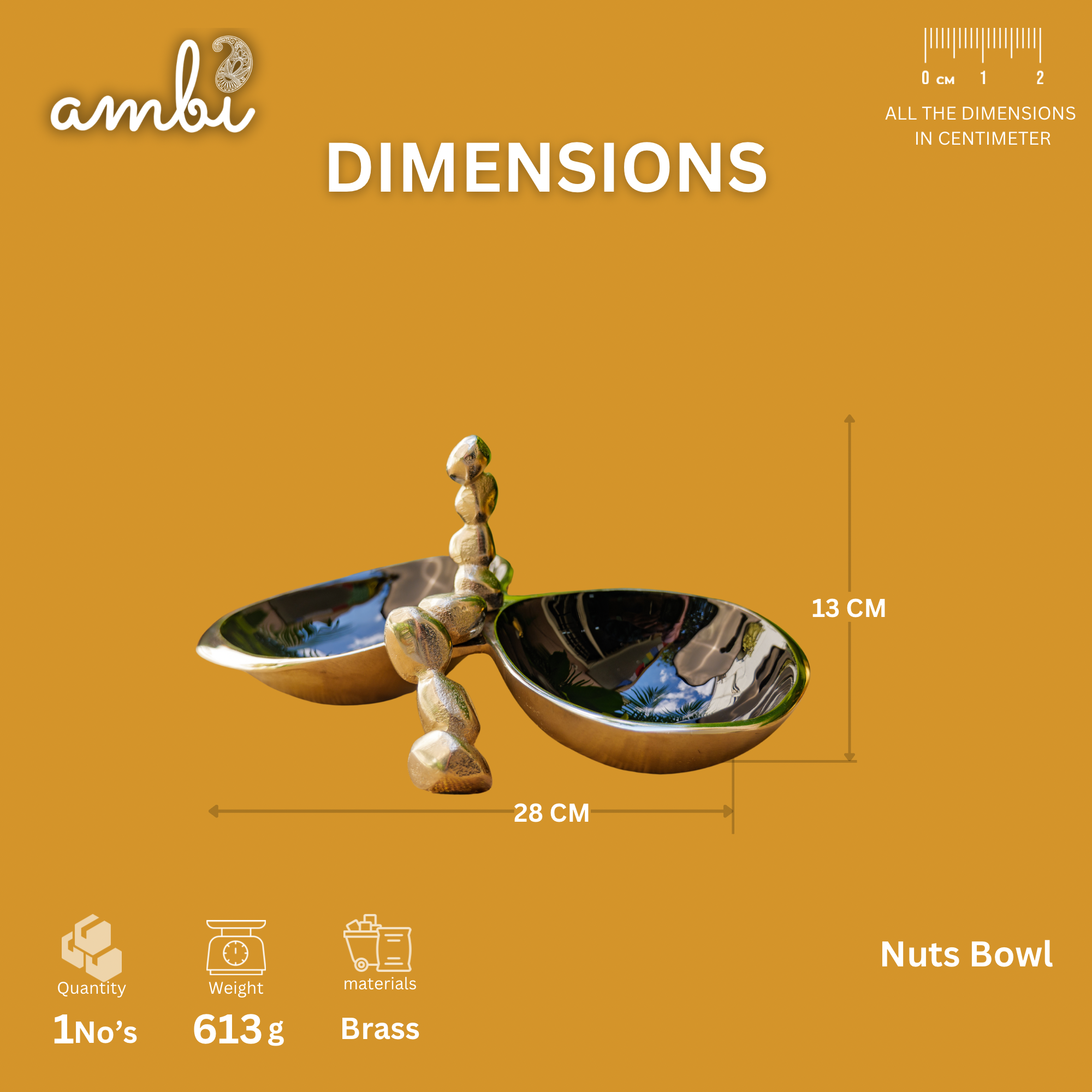 Pure Brass Silver Edge Nuts Bowl - 2 Bowls in a Single Piece