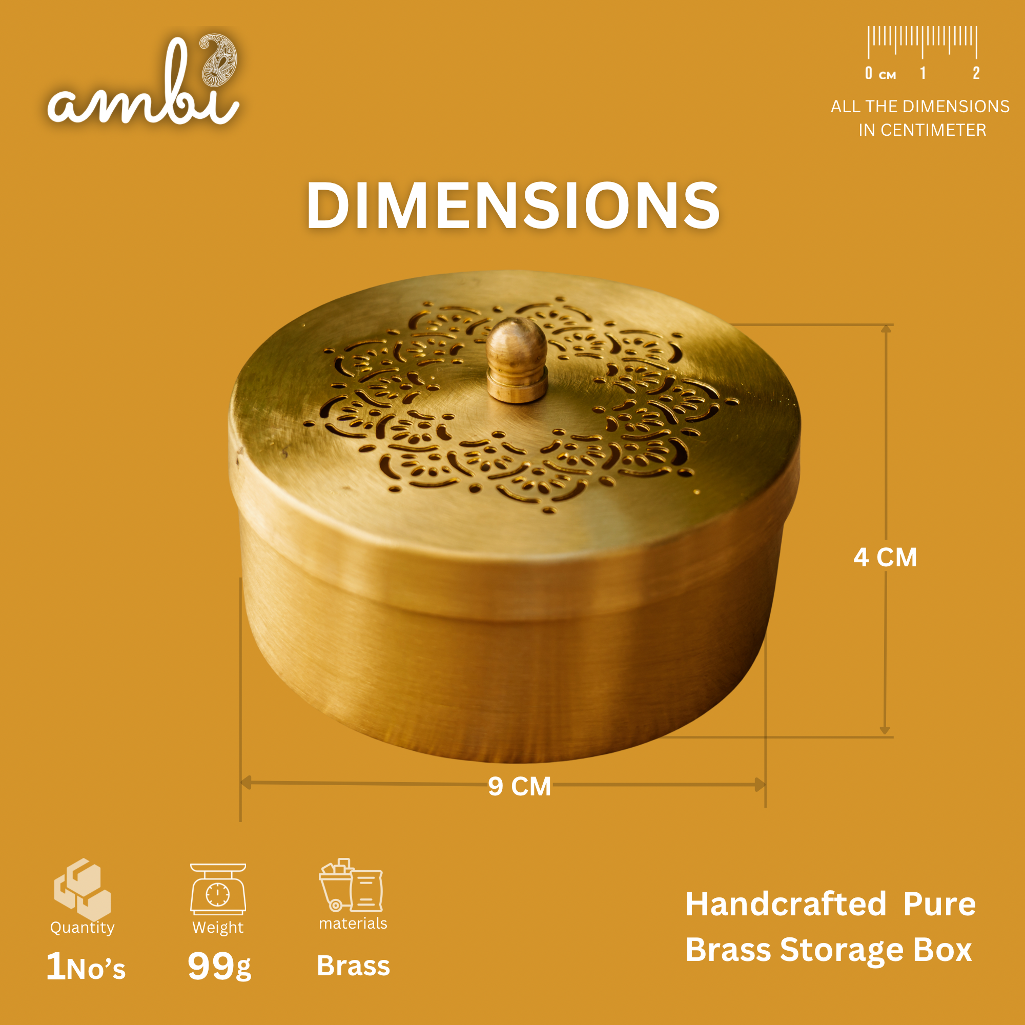 Brass Inlay Spice / Nut Storage Box - Star Design - 3.5 Inches Diameter
