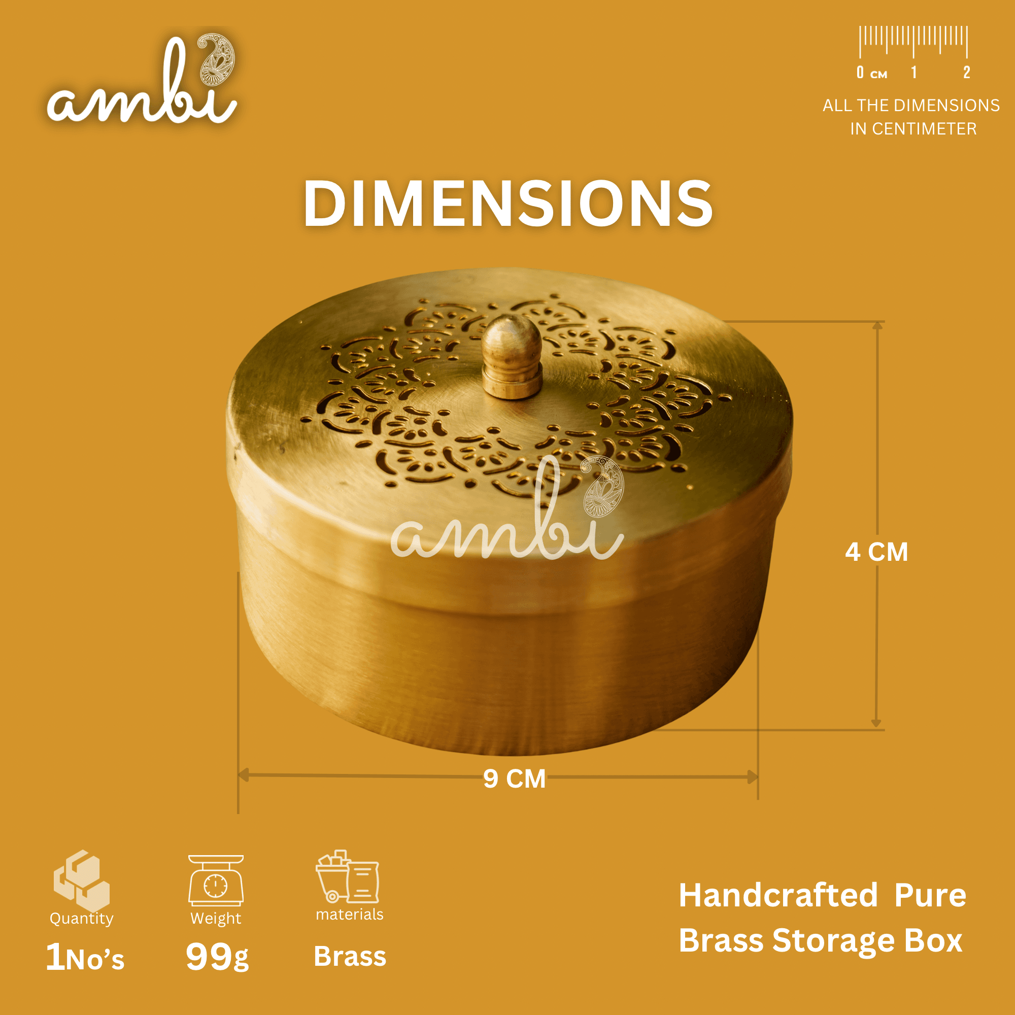 Brass Inlay Spice / Nut Storage Box - Star Design - 3.5 Inches Diameter