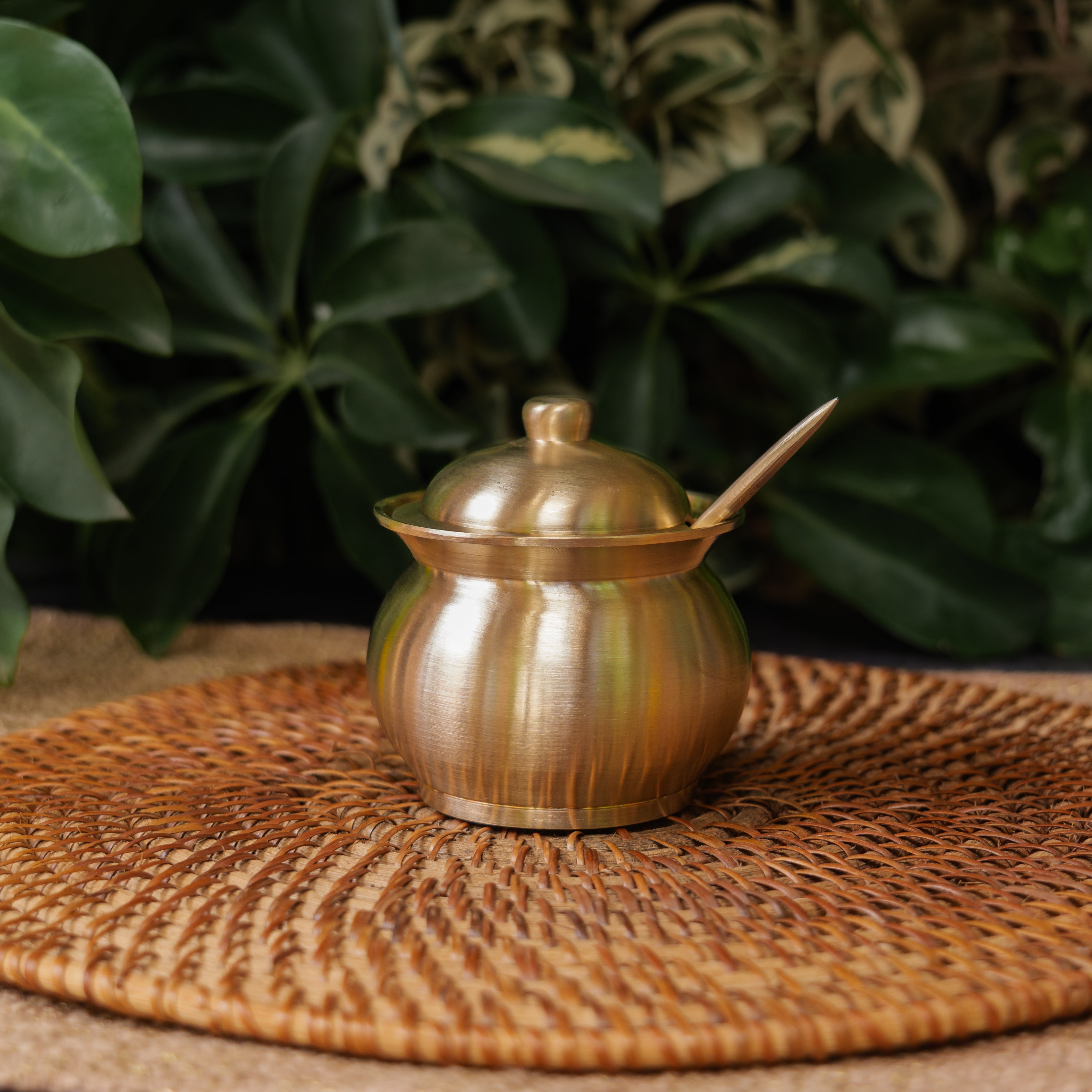 Handmade Artisanal Fine Finish Pure 100% Lead Free Kansa Heavy Ghee Pot for Health Benefits - 200 ML Pot with Spoon