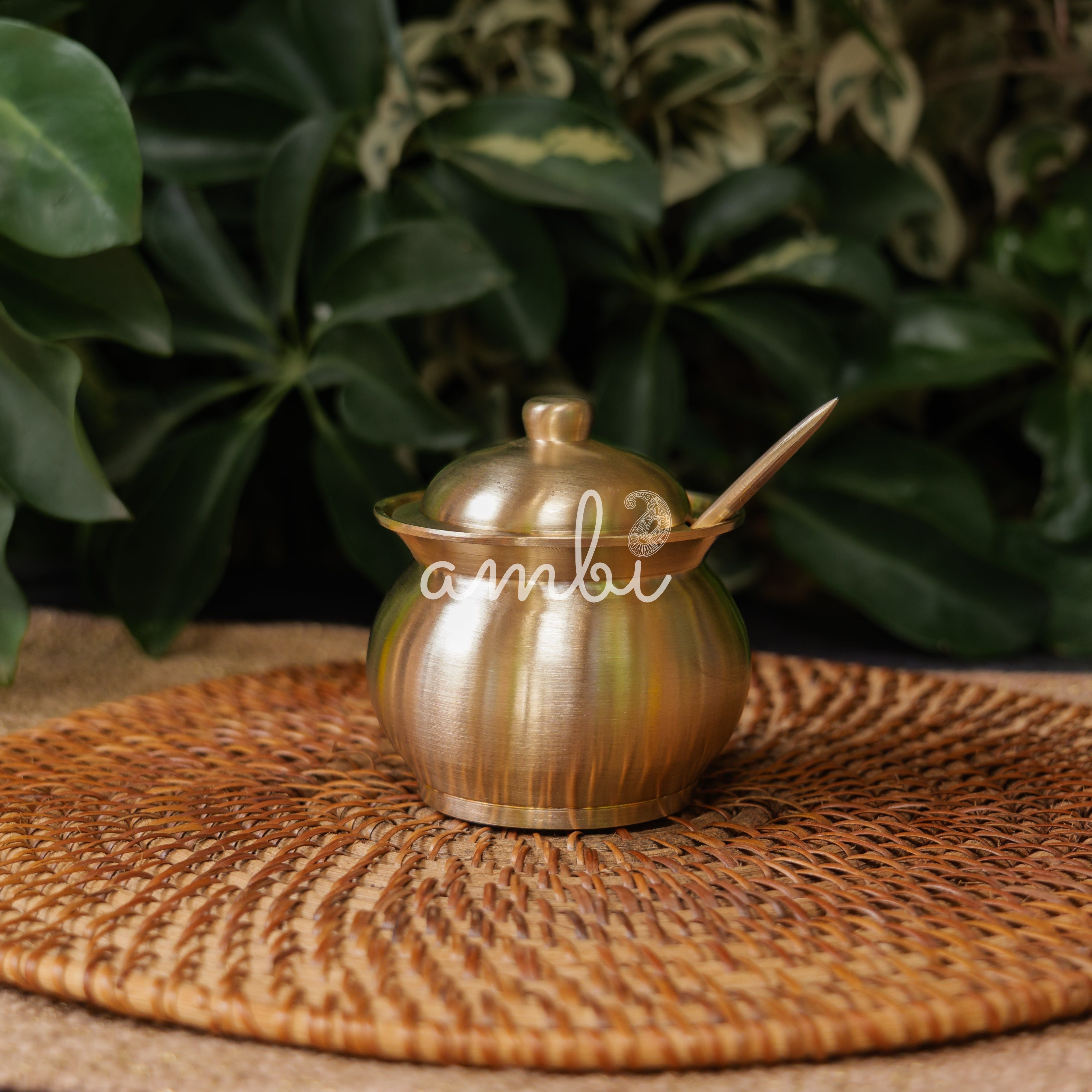 Handmade Artisanal Fine Finish Pure 100% Lead Free Kansa Heavy Ghee Pot for Health Benefits - 200 ML Pot with Spoon