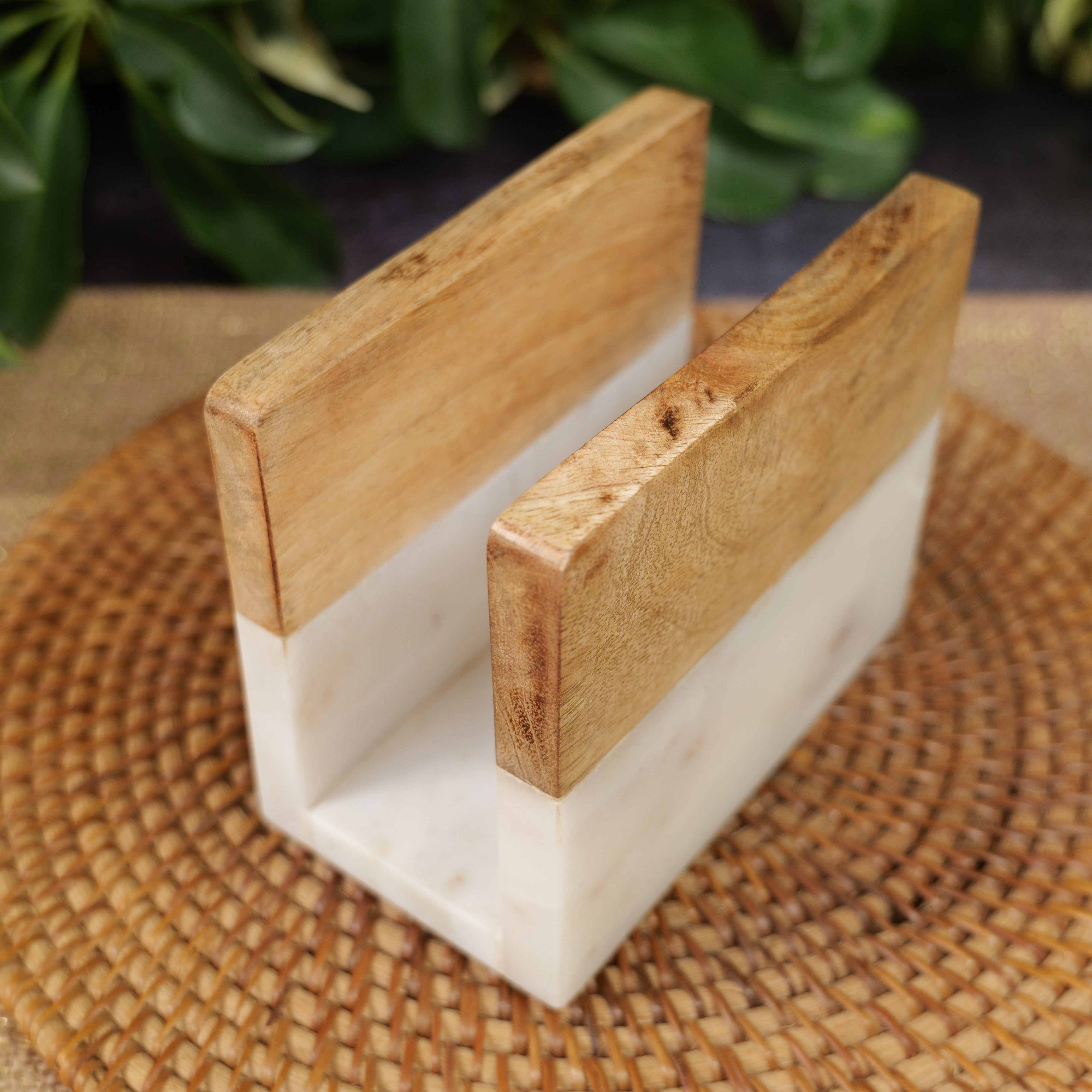 Wood and Marble Dual Tone Napkin / Tissue Holder Stand