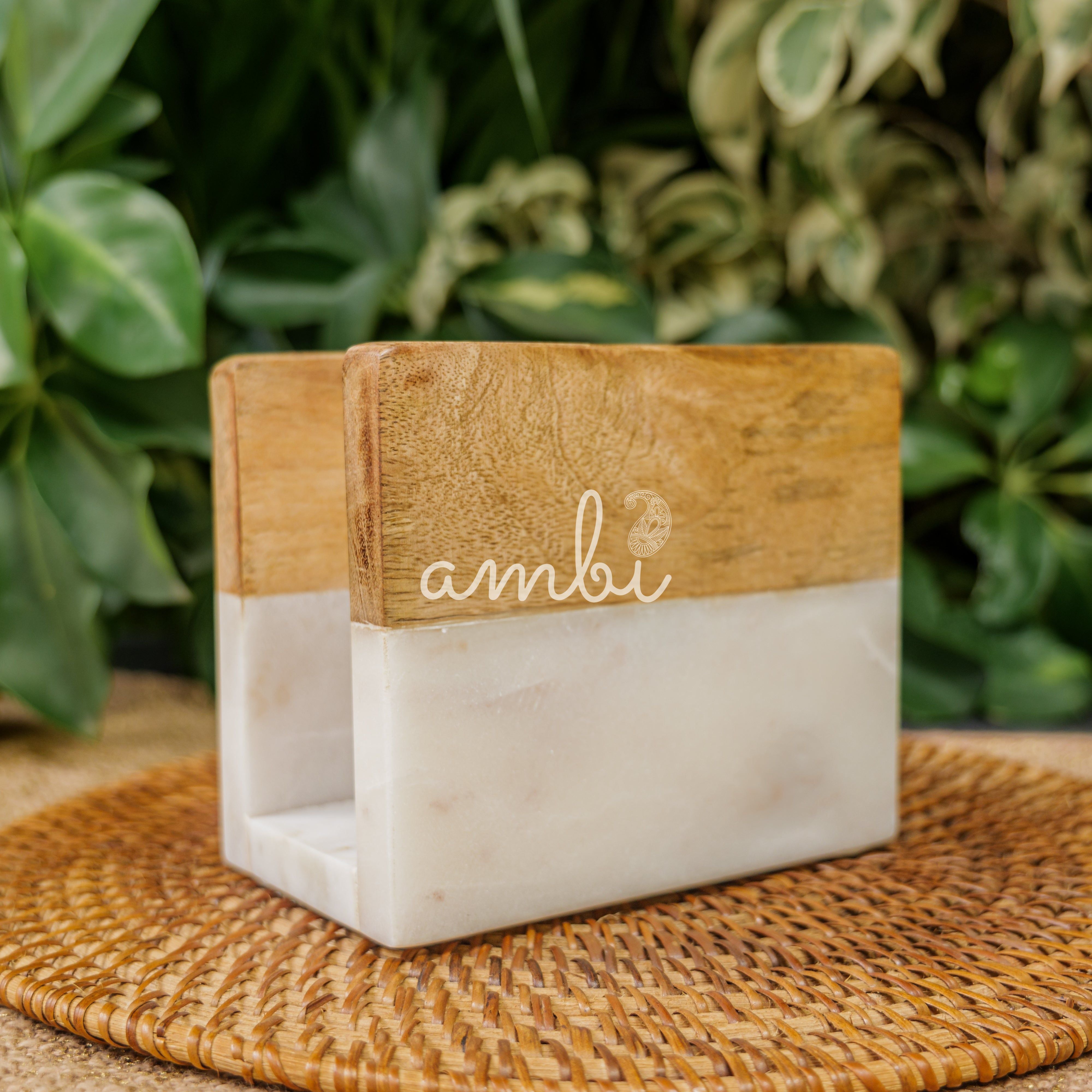 Wood and Marble Dual Tone Napkin / Tissue Holder Stand