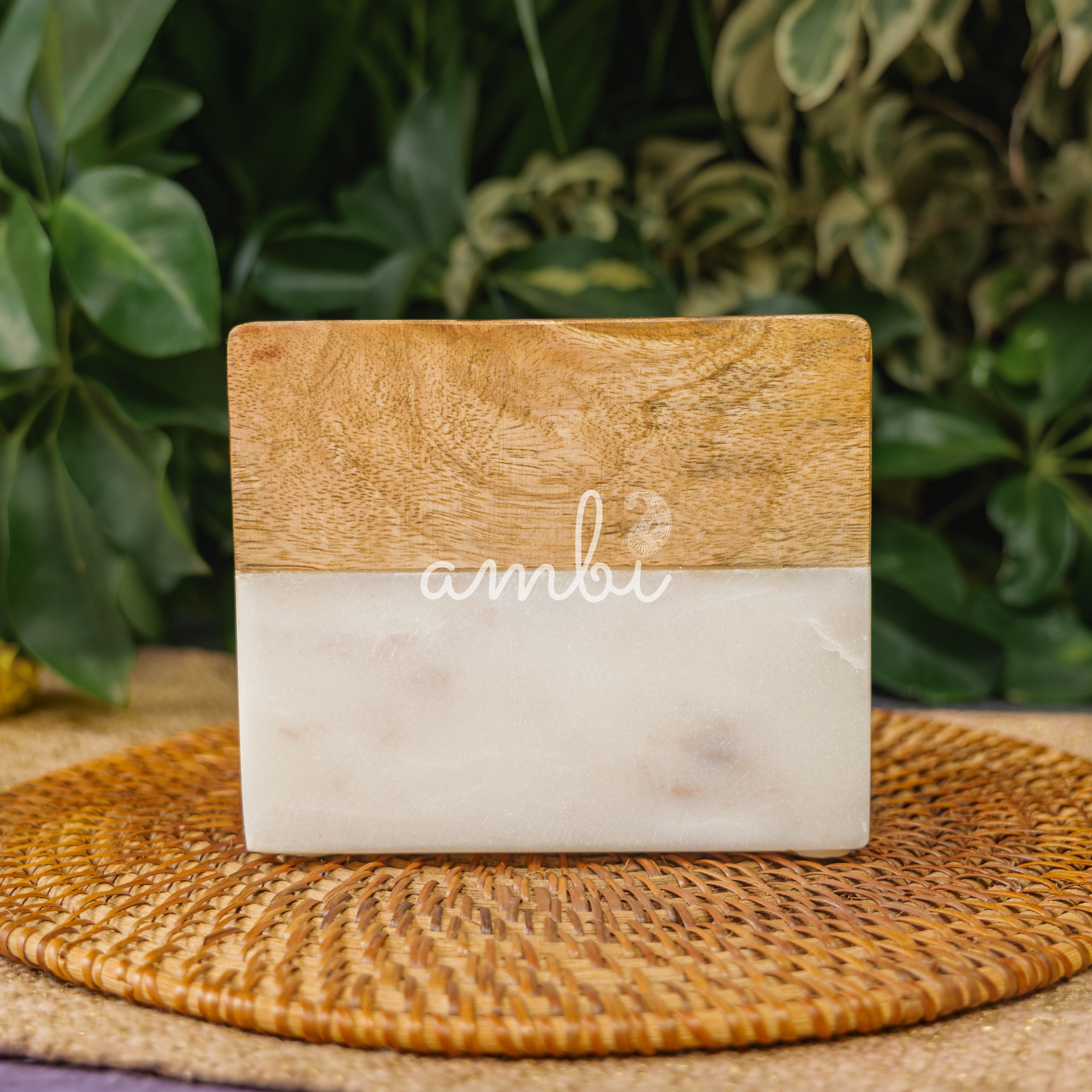 Wood and Marble Dual Tone Napkin / Tissue Holder Stand