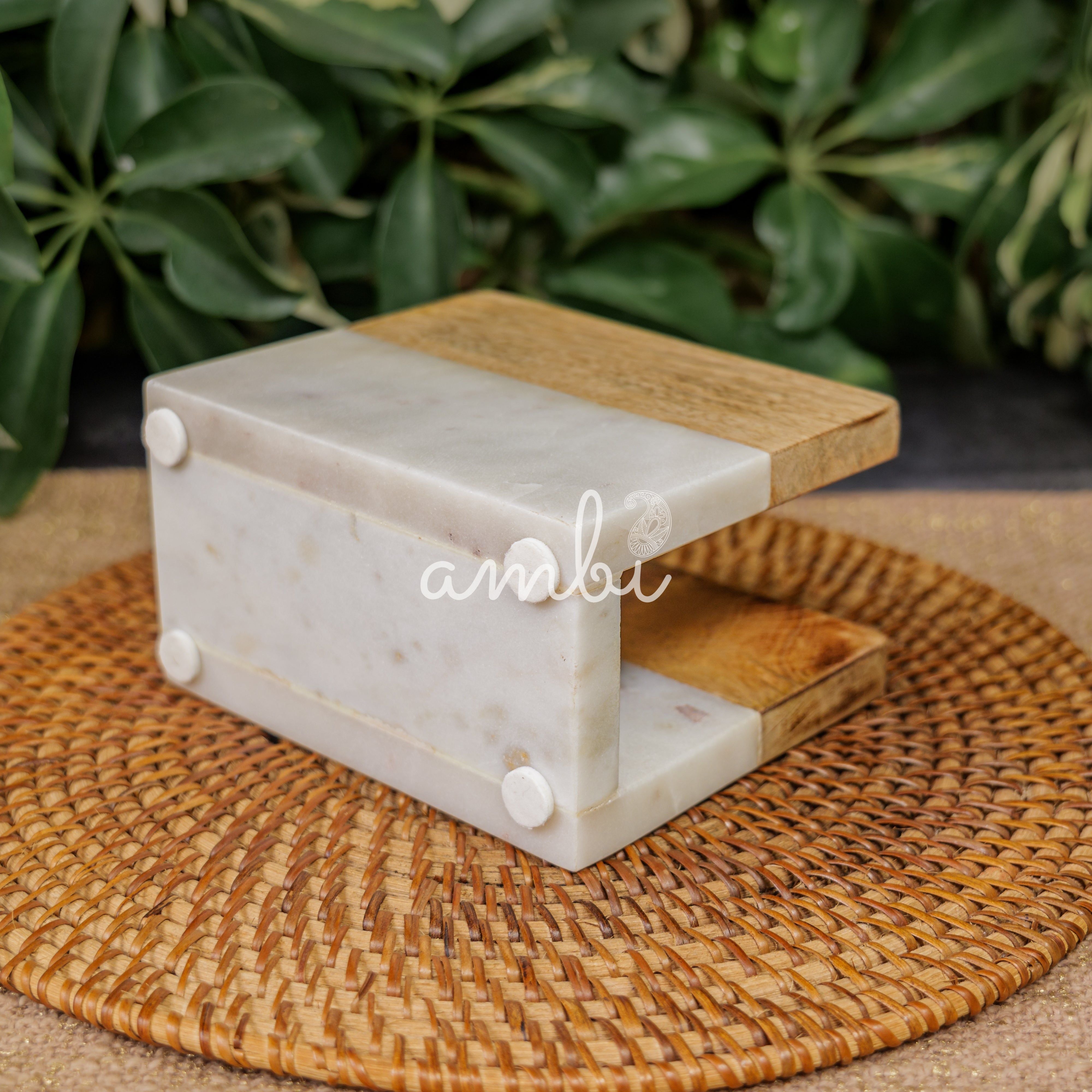 Wood and Marble Dual Tone Napkin / Tissue Holder Stand